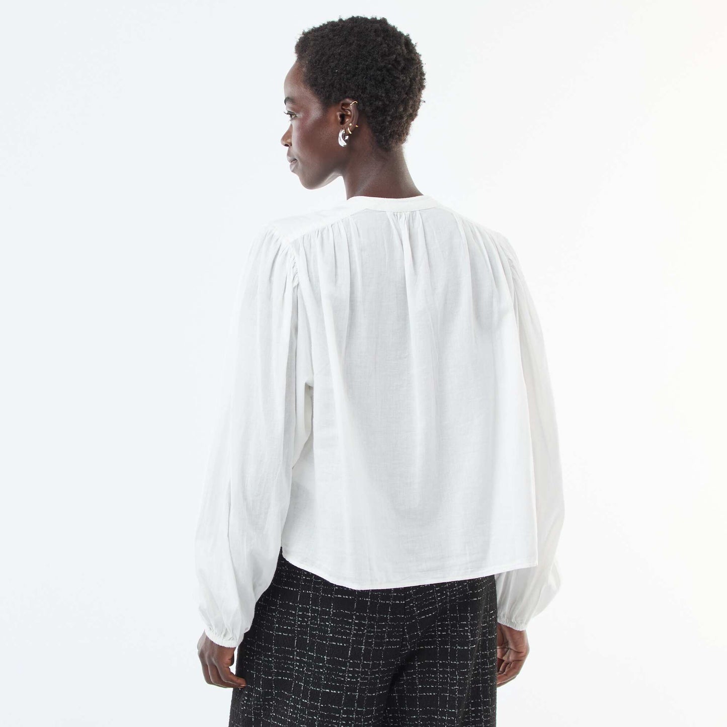 chemisier uni avec manches longues bouffantes BLANC
