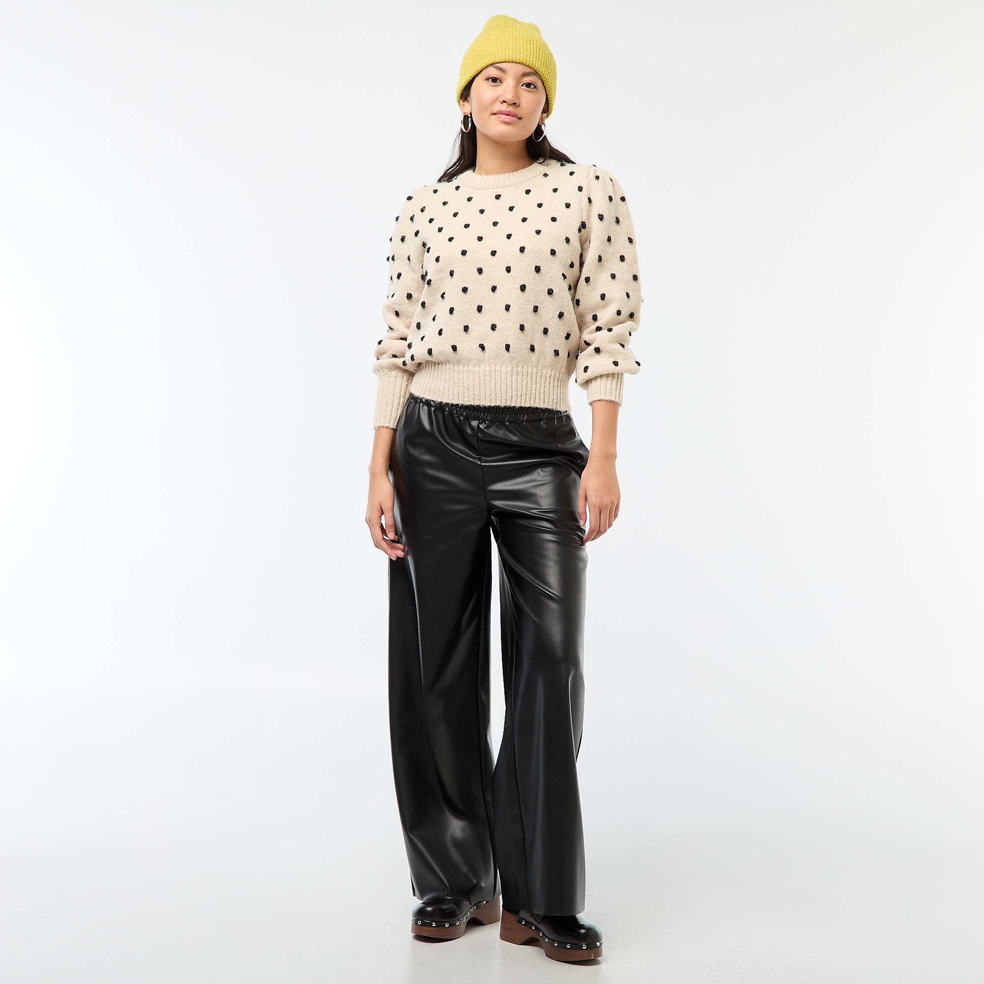 Pantalon droit faux cuir uni NOIR