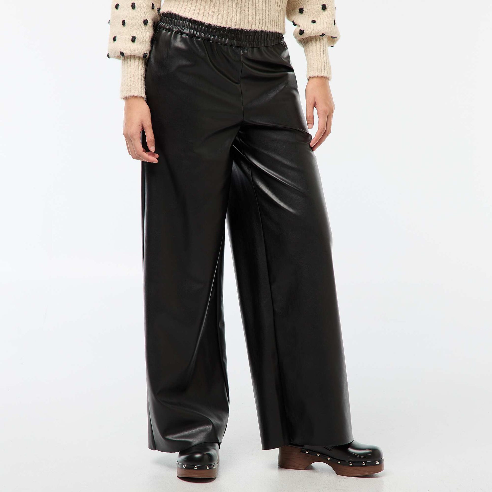 Pantalon droit faux cuir uni NOIR