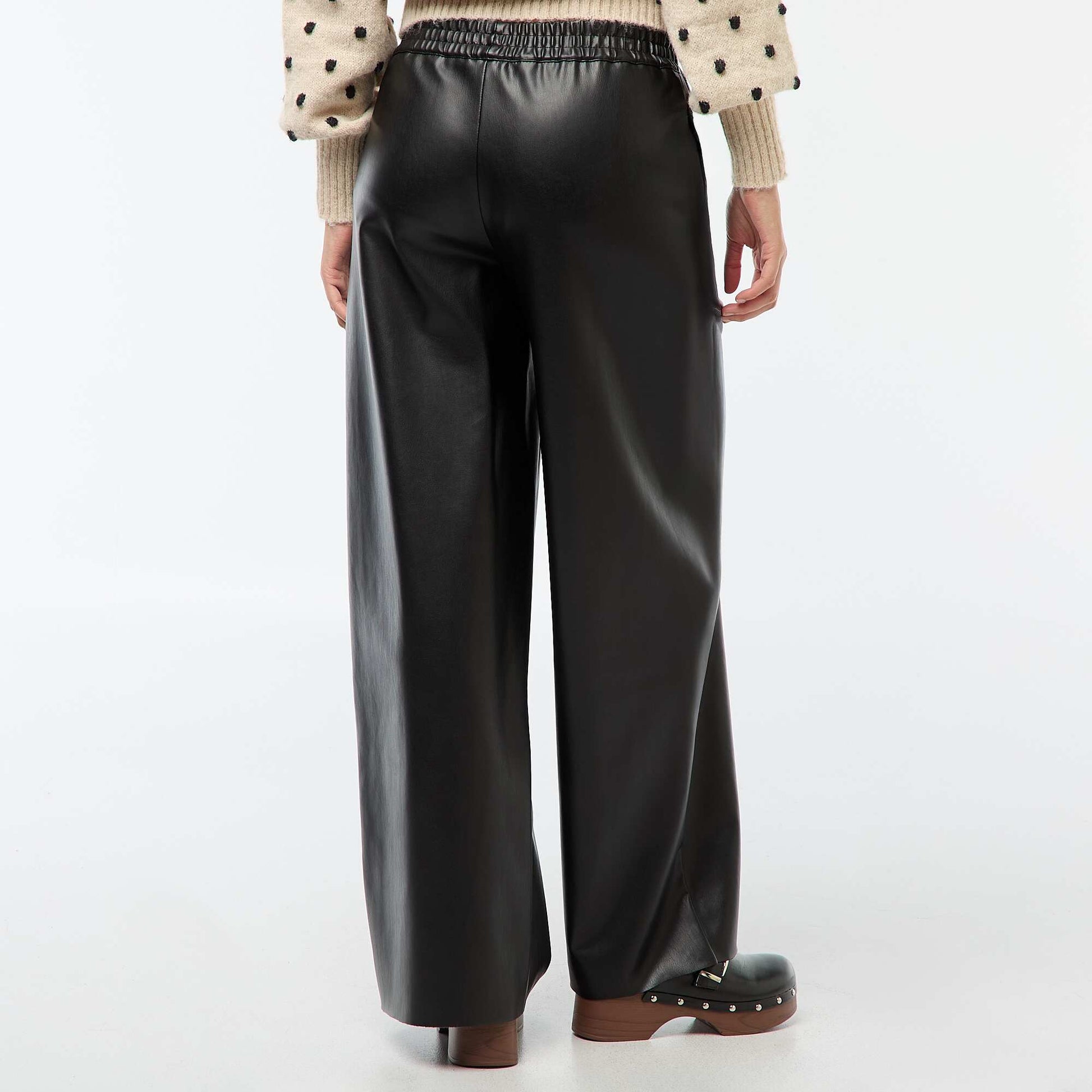 Pantalon droit faux cuir uni NOIR