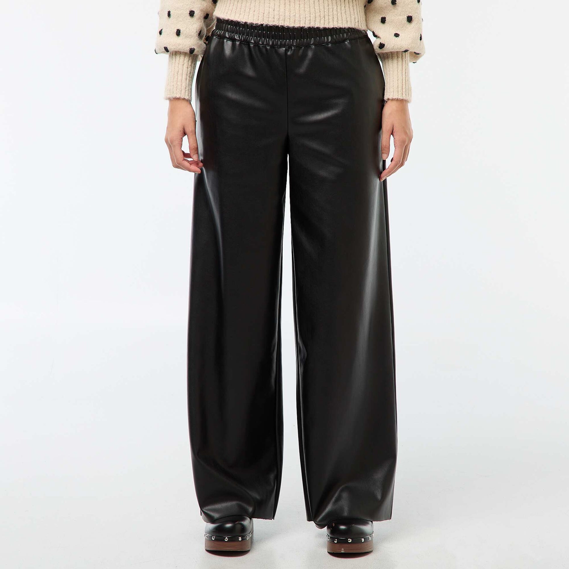 Pantalon droit faux cuir uni NOIR
