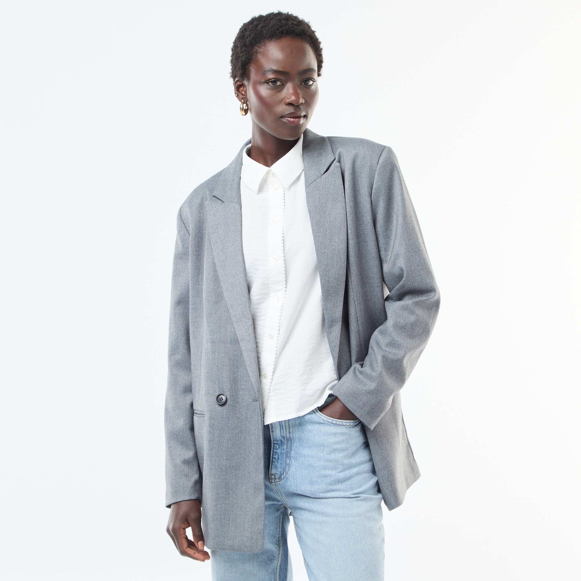 Veste de tailleur oversize en flanelle GRIS CLAIR