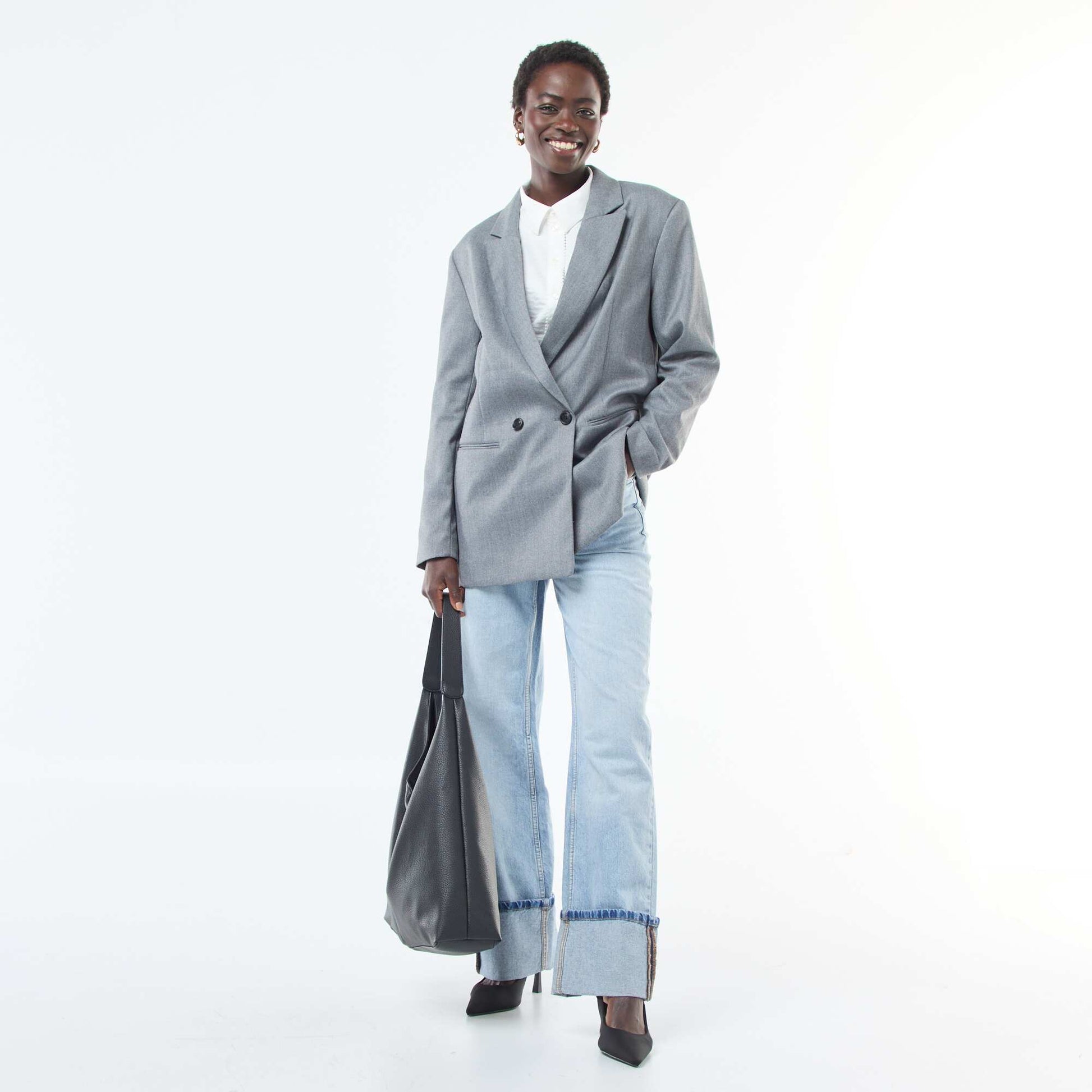 Veste de tailleur oversize en flanelle GRIS CLAIR