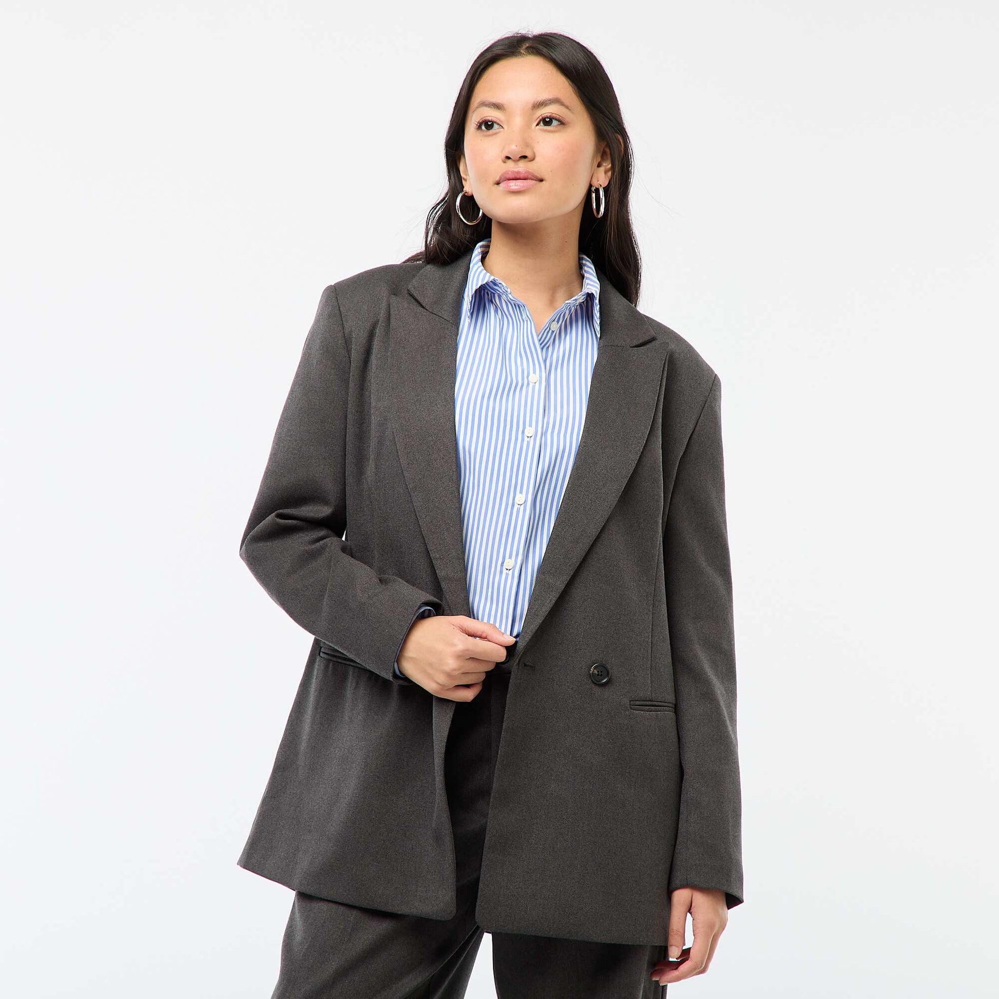 Veste de tailleur oversize en flanelle GRIS FONCé