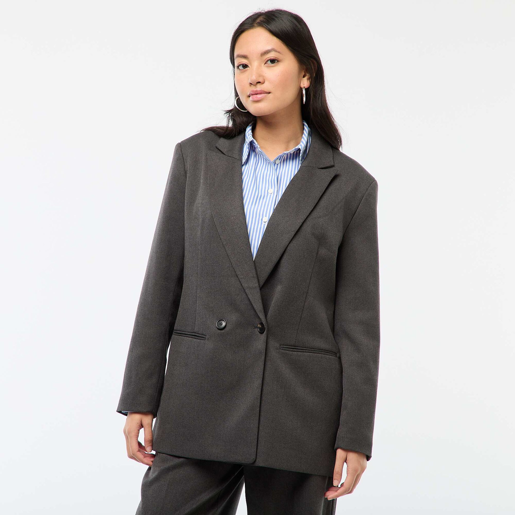 Veste de tailleur oversize en flanelle GRIS FONCé