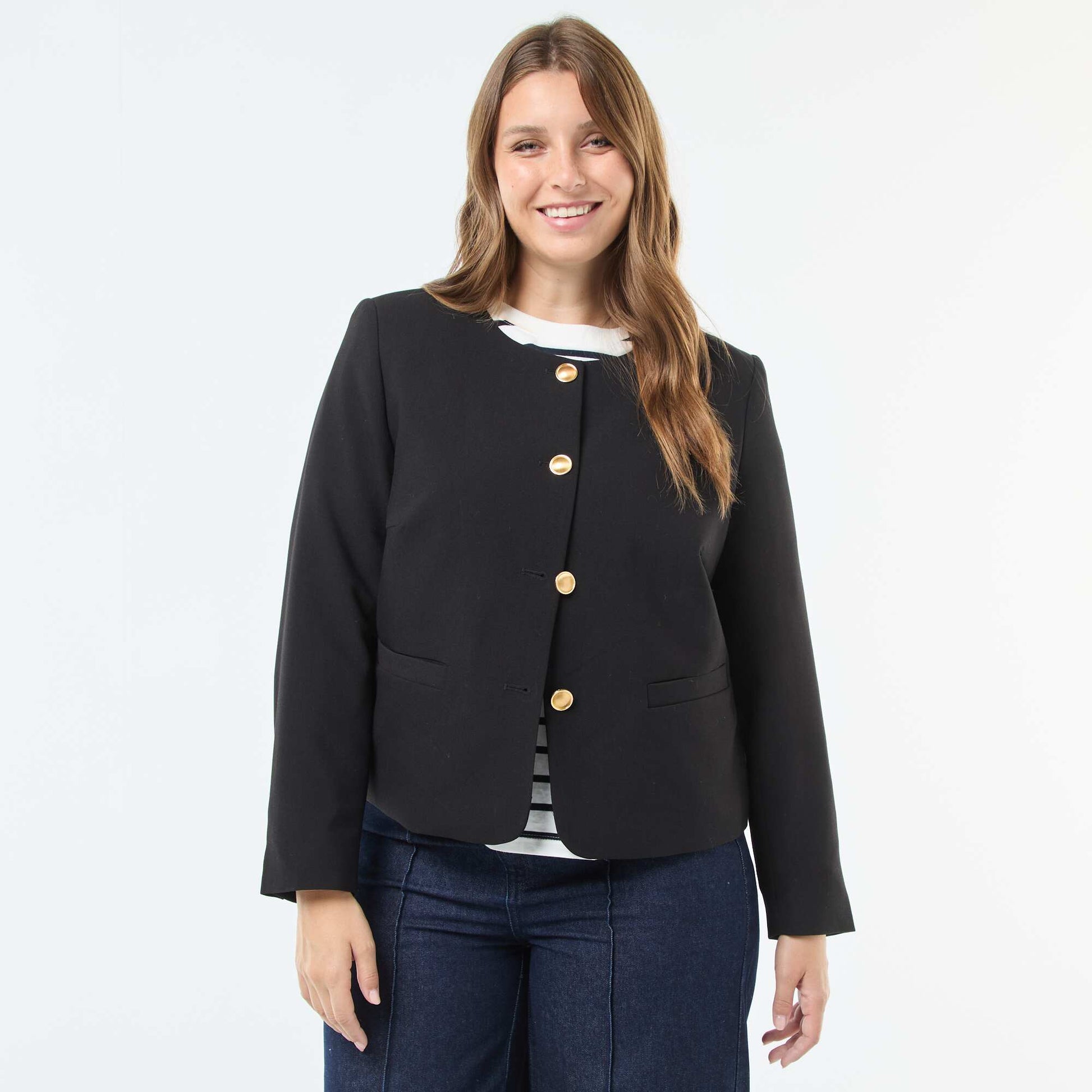 Veste courte avec boutons rétro NOIR