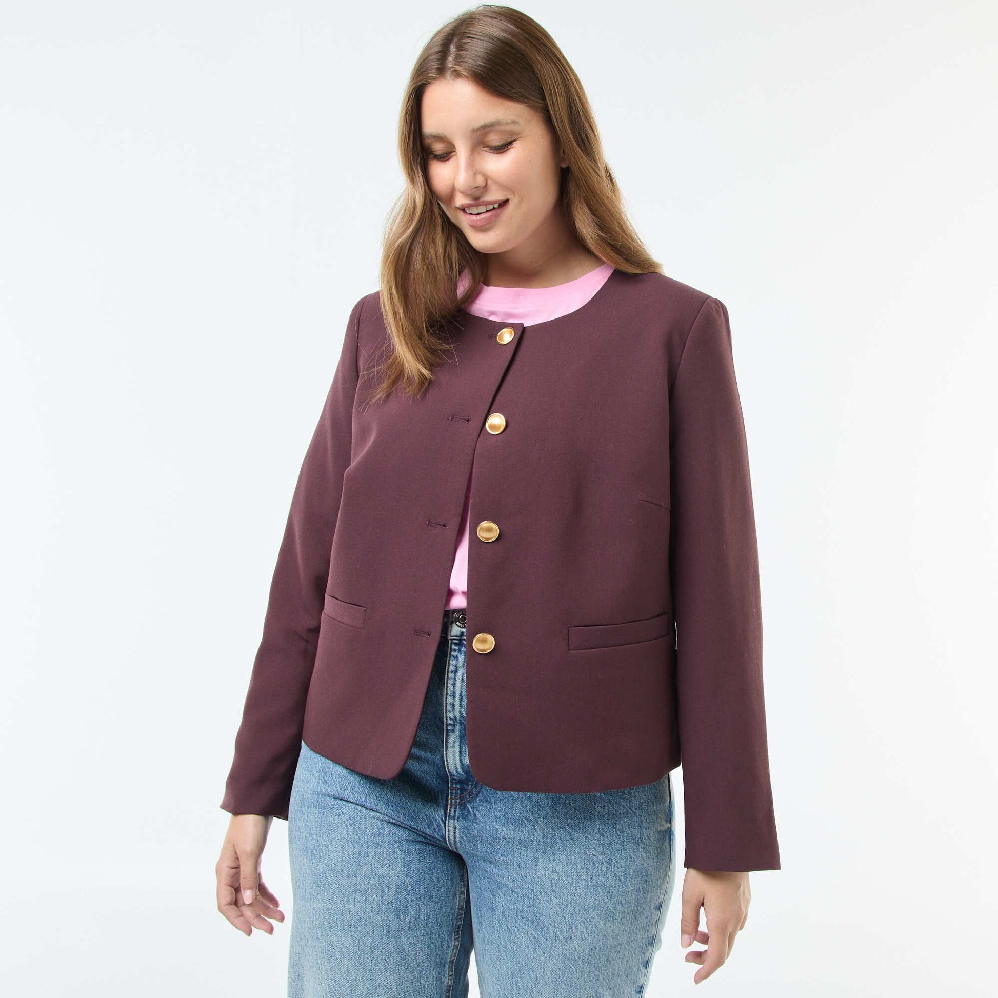 Veste courte avec boutons rétro PRUNE