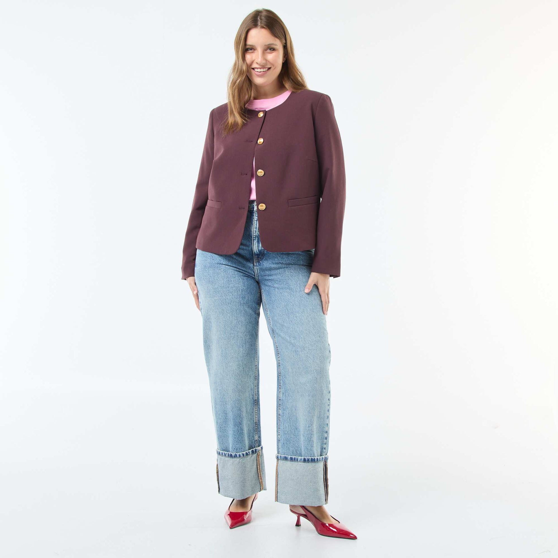 Veste courte avec boutons rétro PRUNE