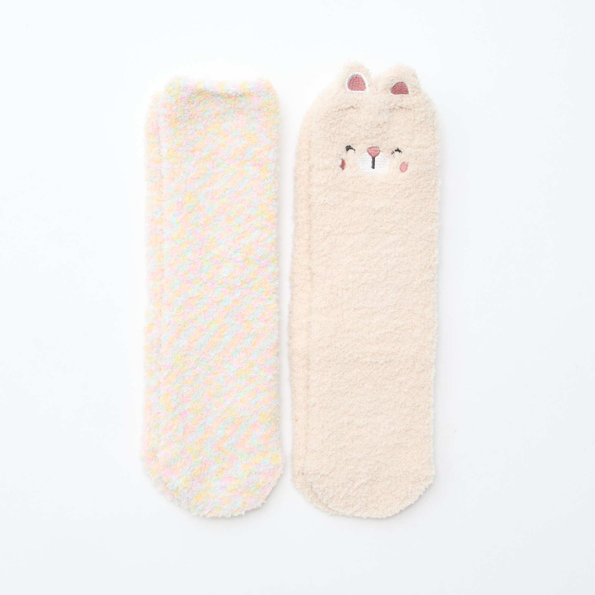 Lot de 2 paires de chaussettes doudou fantaisie ROSE