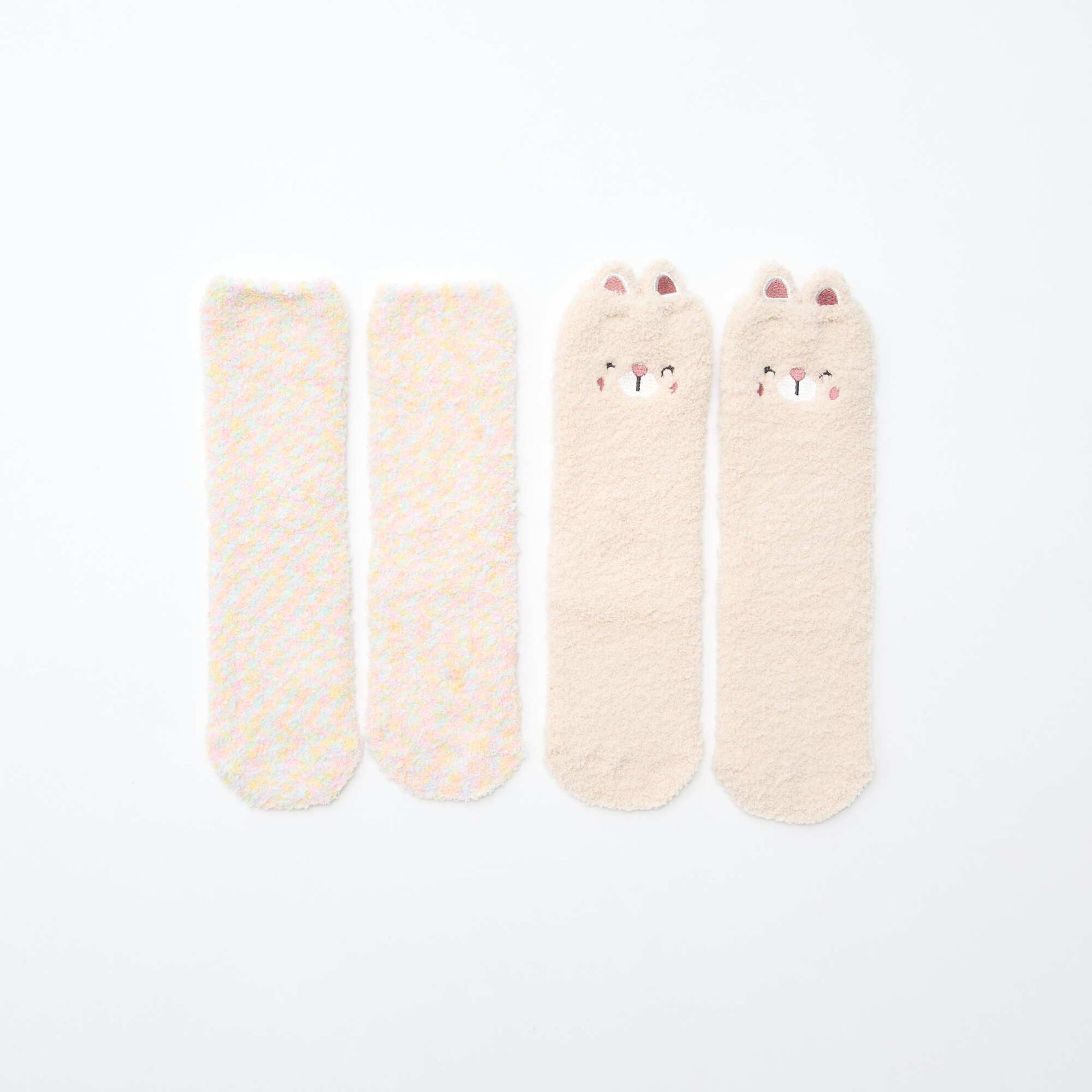 Lot de 2 paires de chaussettes doudou fantaisie ROSE