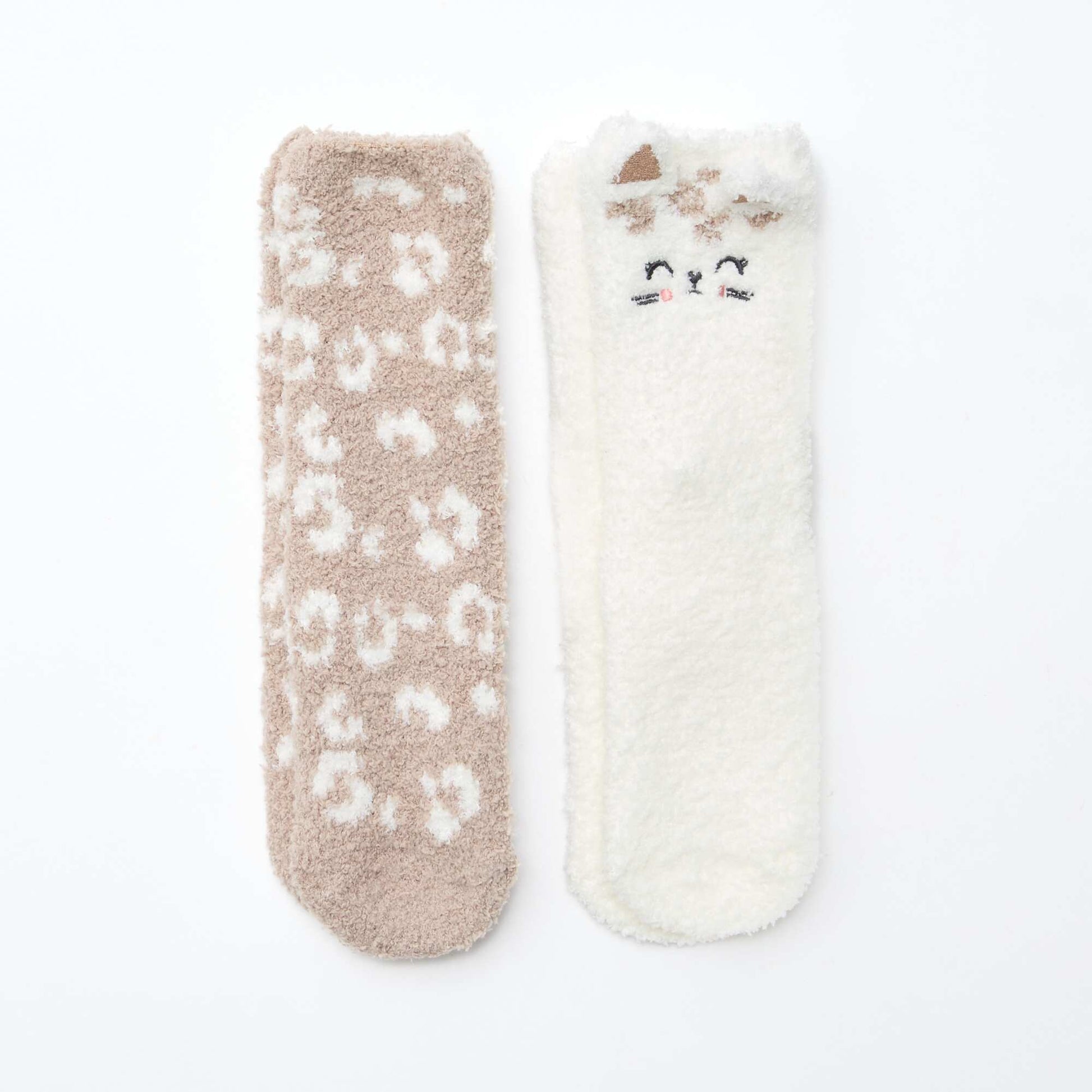 Lot de 2 paires de chaussettes doudou fantaisie MARRON