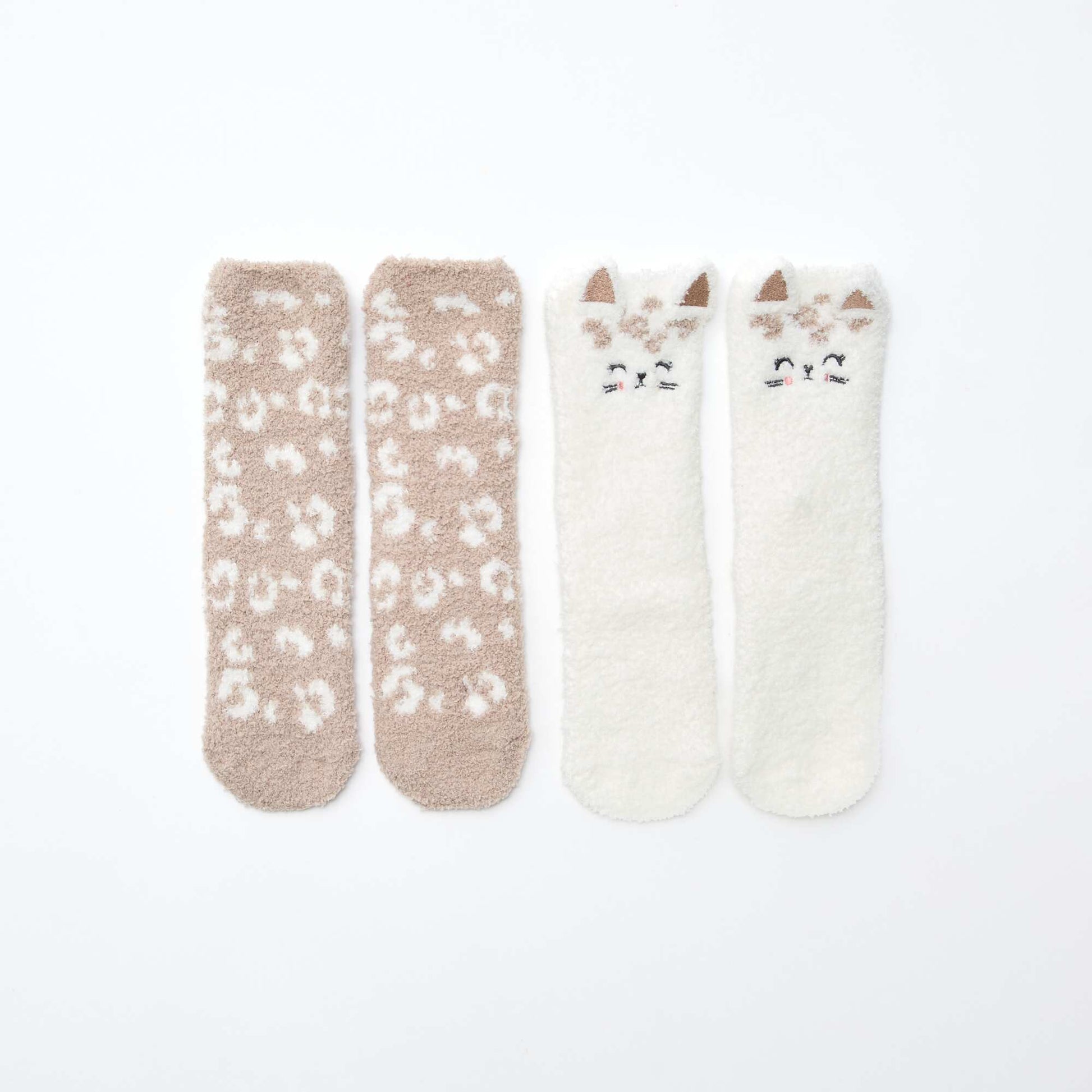 Lot de 2 paires de chaussettes doudou fantaisie MARRON