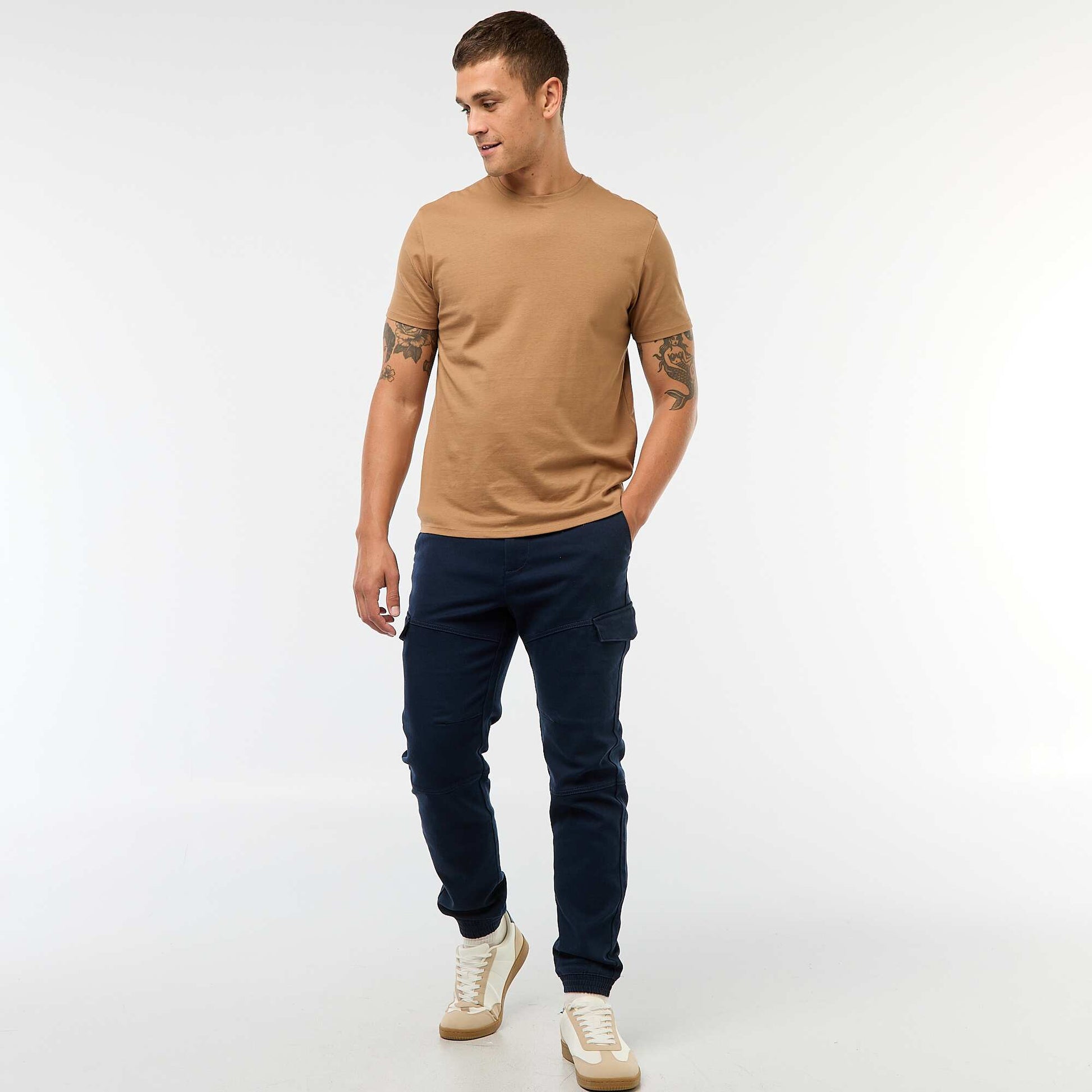 Jogging cargo uni en coton BLEU