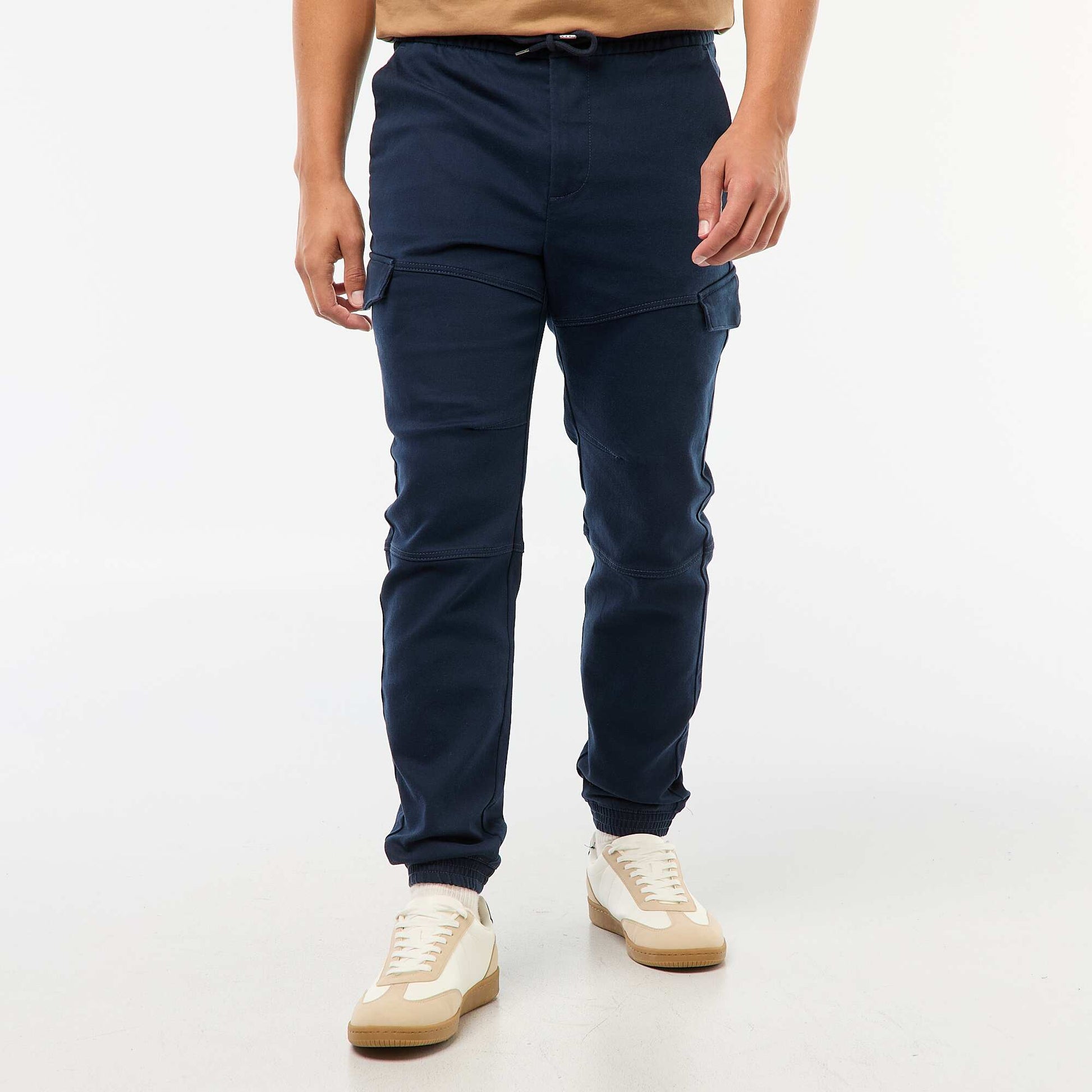 Jogging cargo uni en coton BLEU