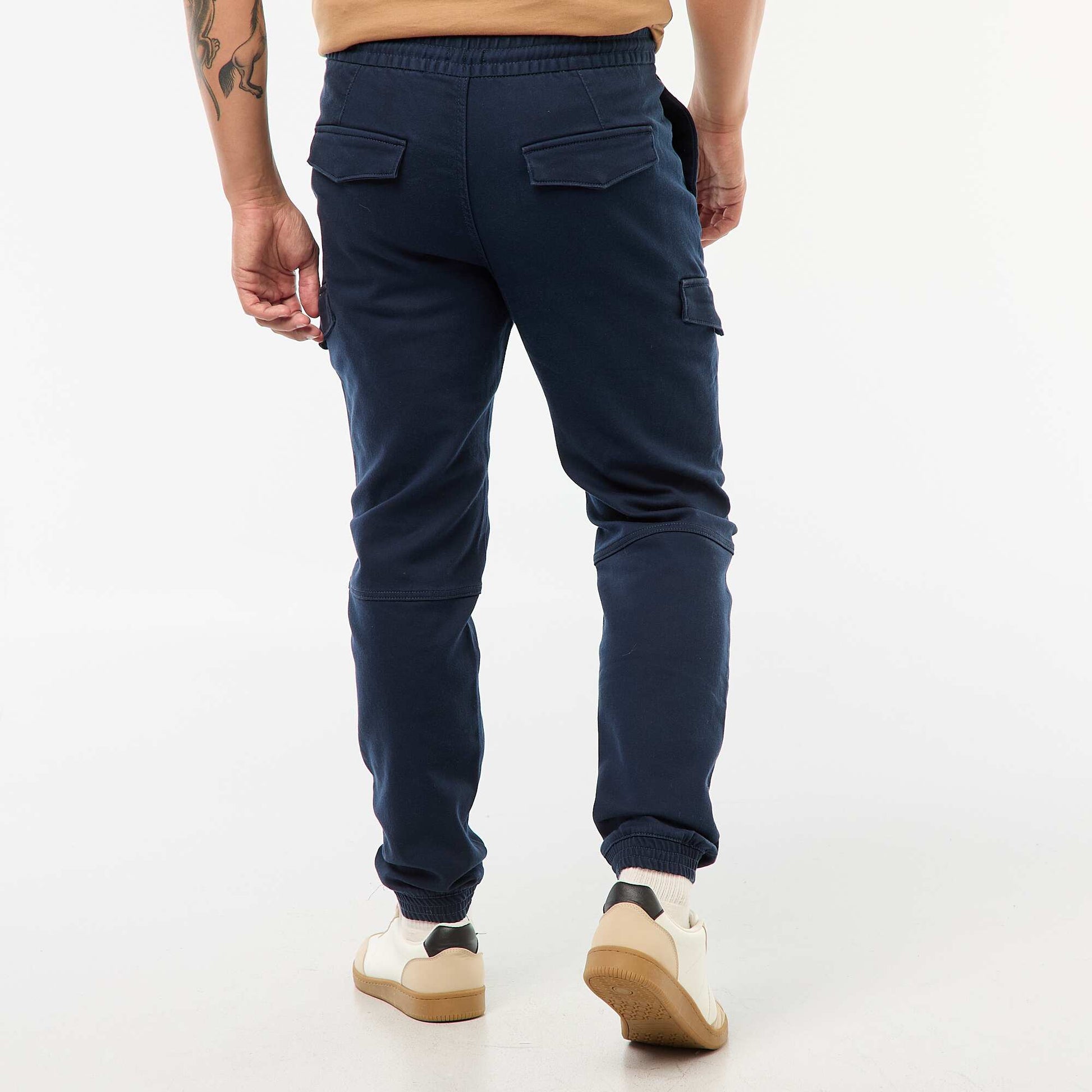 Jogging cargo uni en coton BLEU