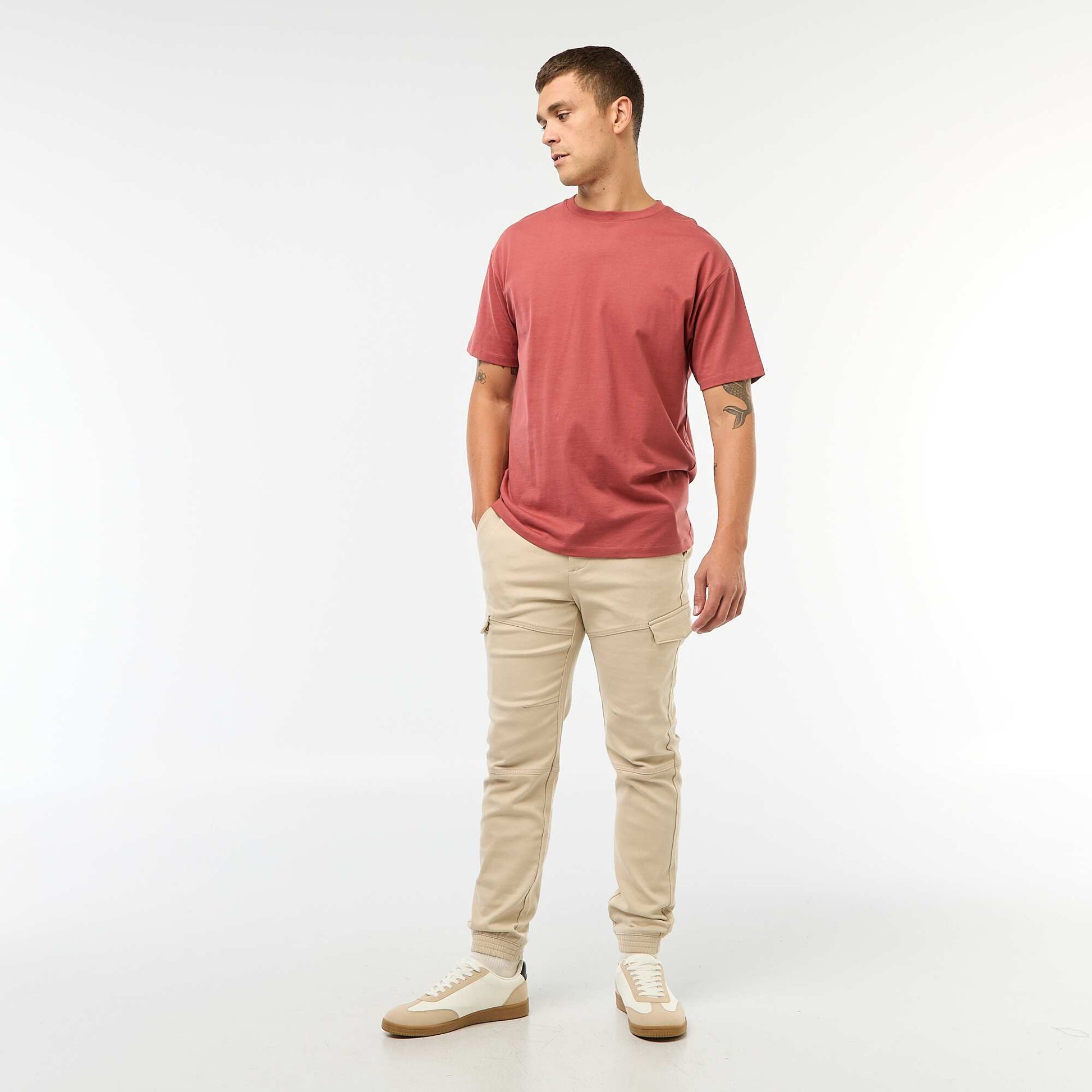 Jogging cargo uni en coton GRIS