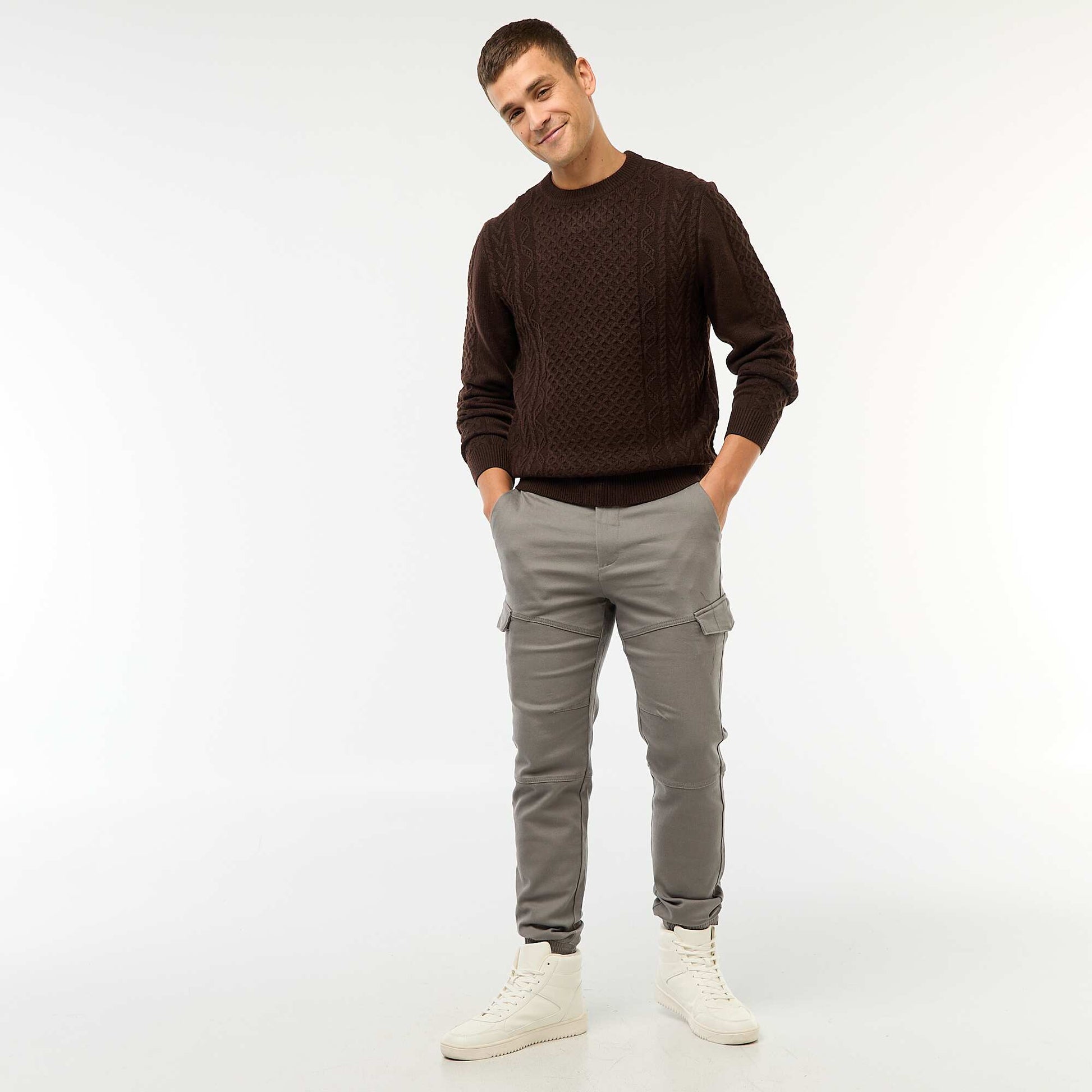 Jogging cargo uni en coton GRIS