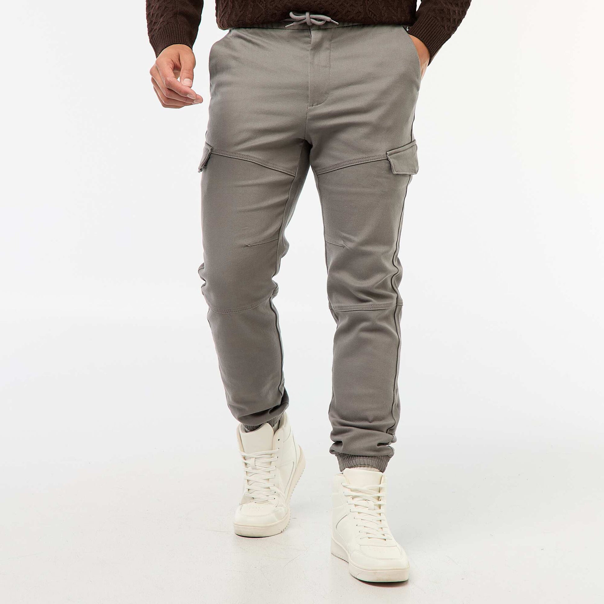 Jogging cargo uni en coton GRIS