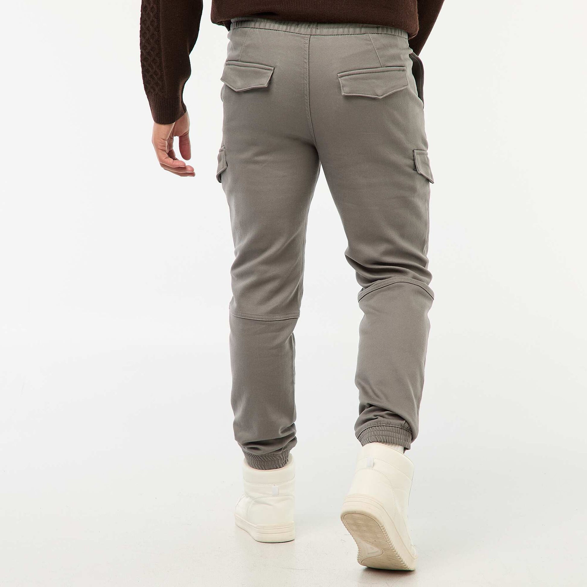 Jogging cargo uni en coton GRIS