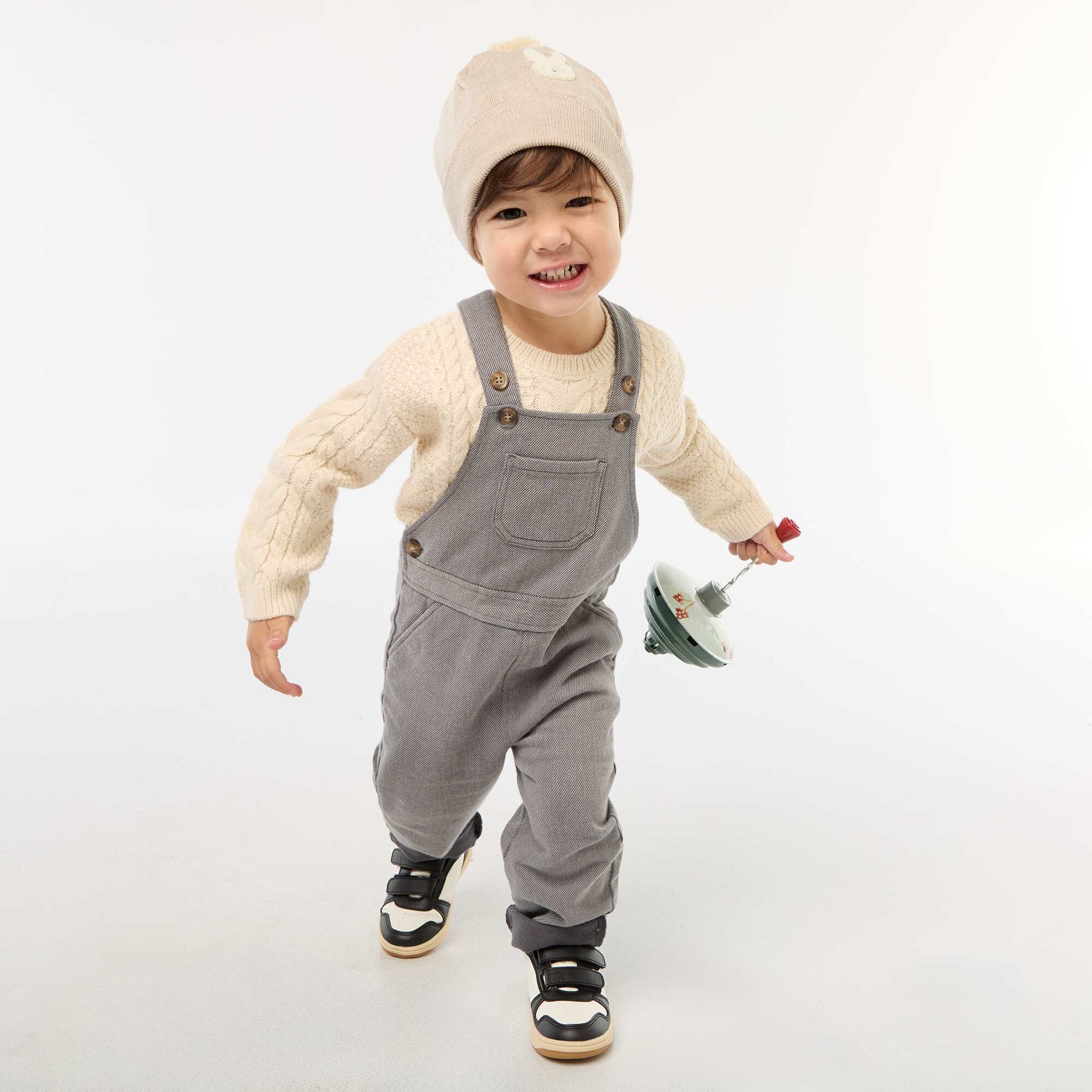 Salopette longue en twill avec poche poitrine GRIS