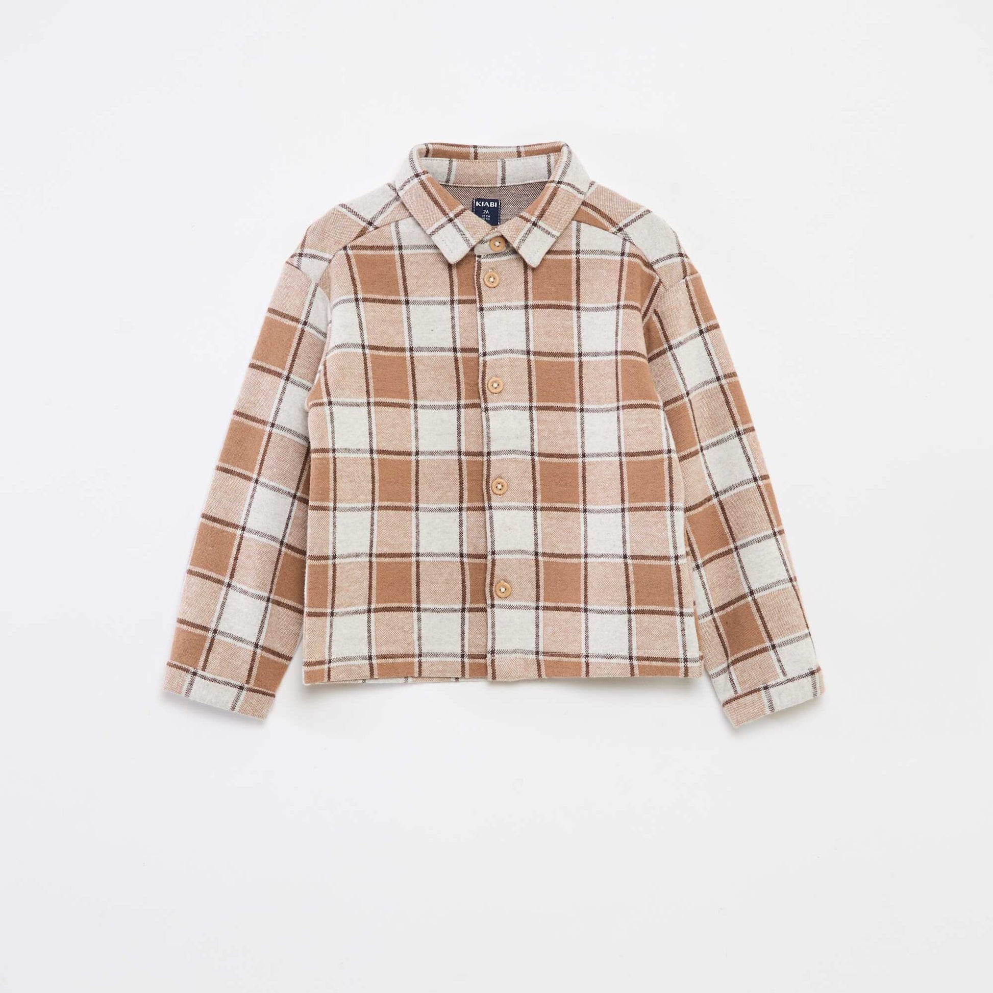 Chemise jacquard à carreaux en coton BEIGE