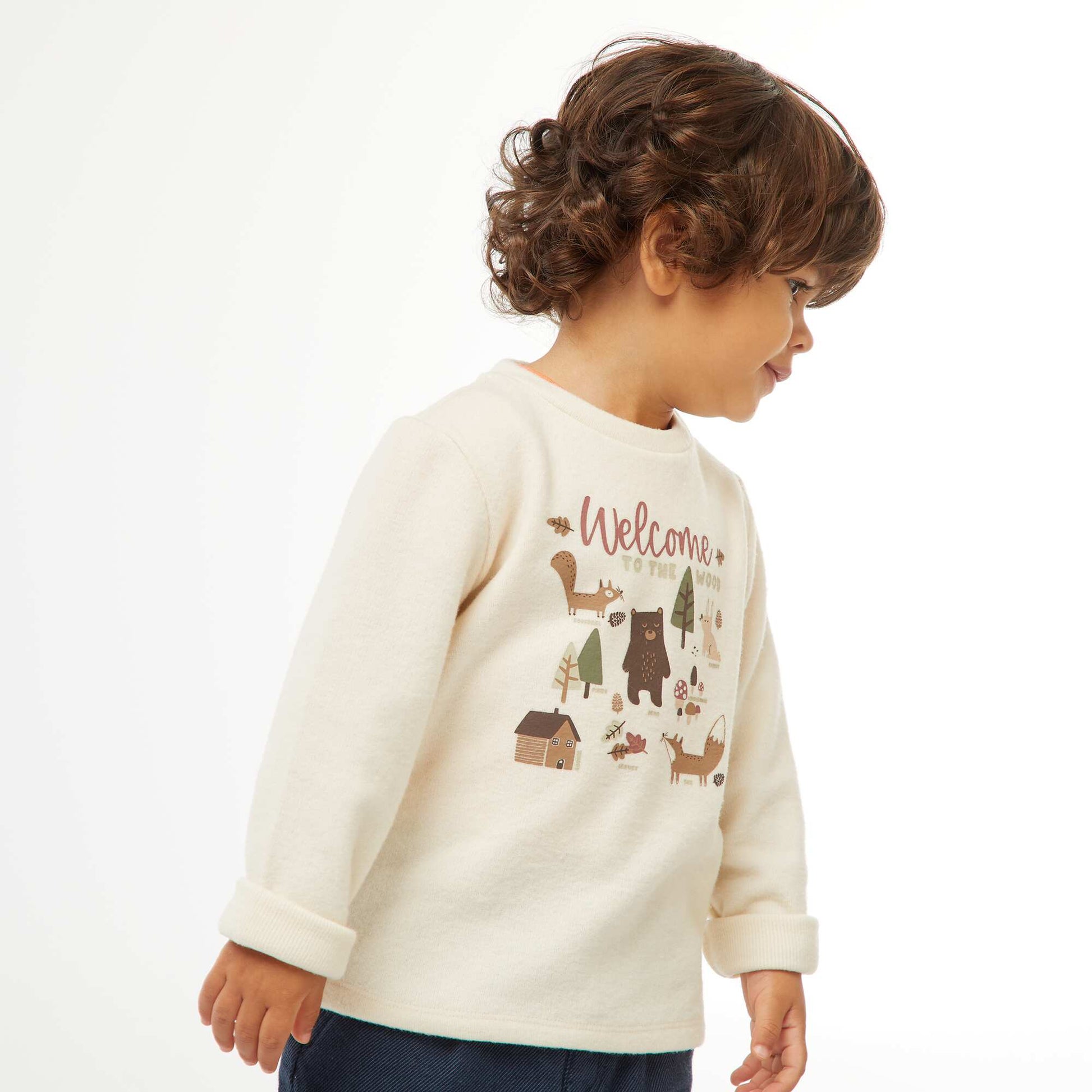 Tee-shirt imprimé en maille doudou BLANC