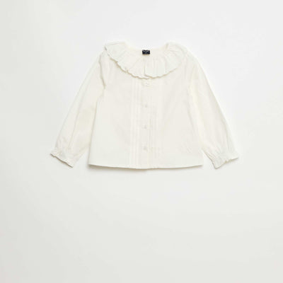 Blouse à collerette en popeline BLANC