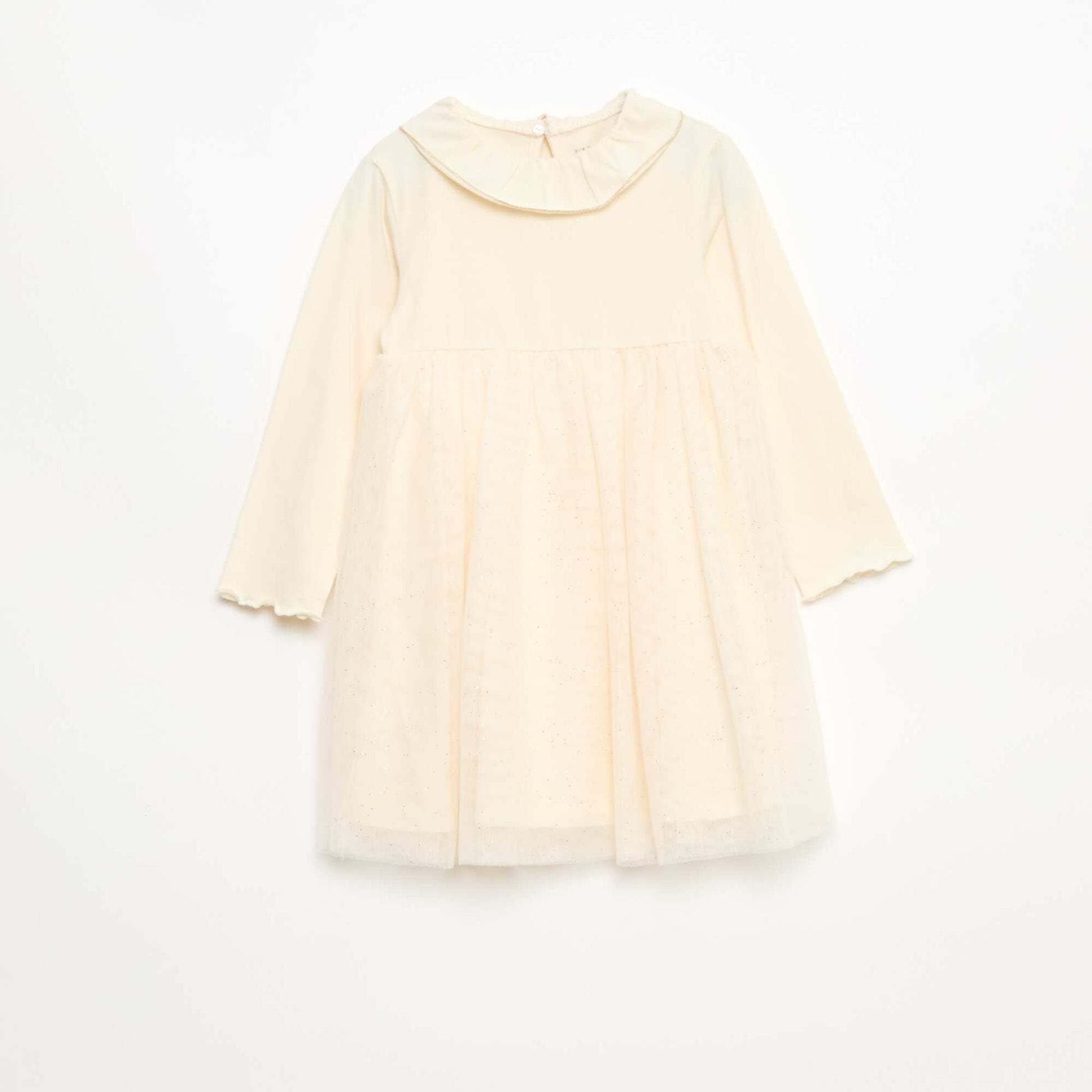 Robe bi-matière avec tulle pailleté BLANC