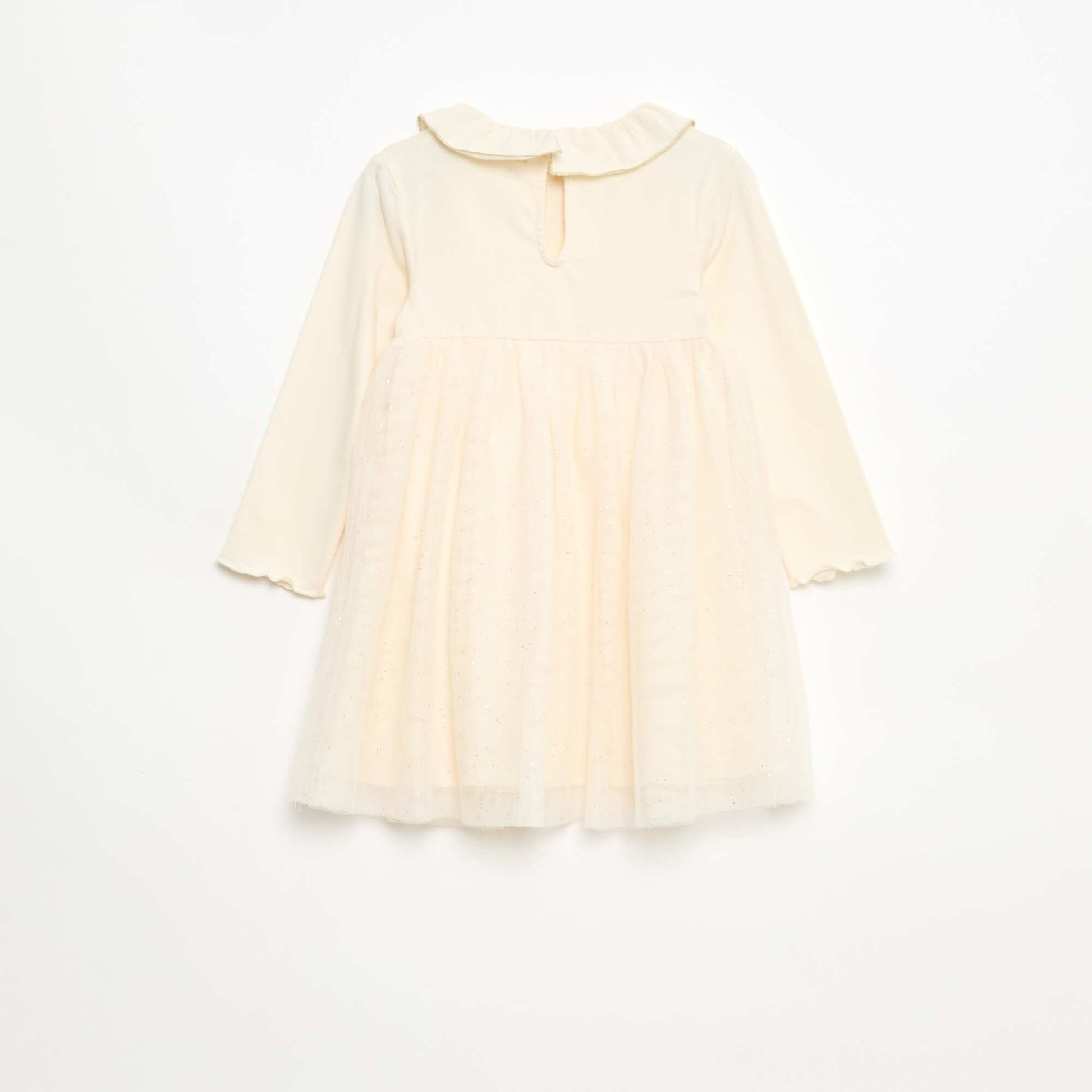Robe bi-matière avec tulle pailleté BLANC