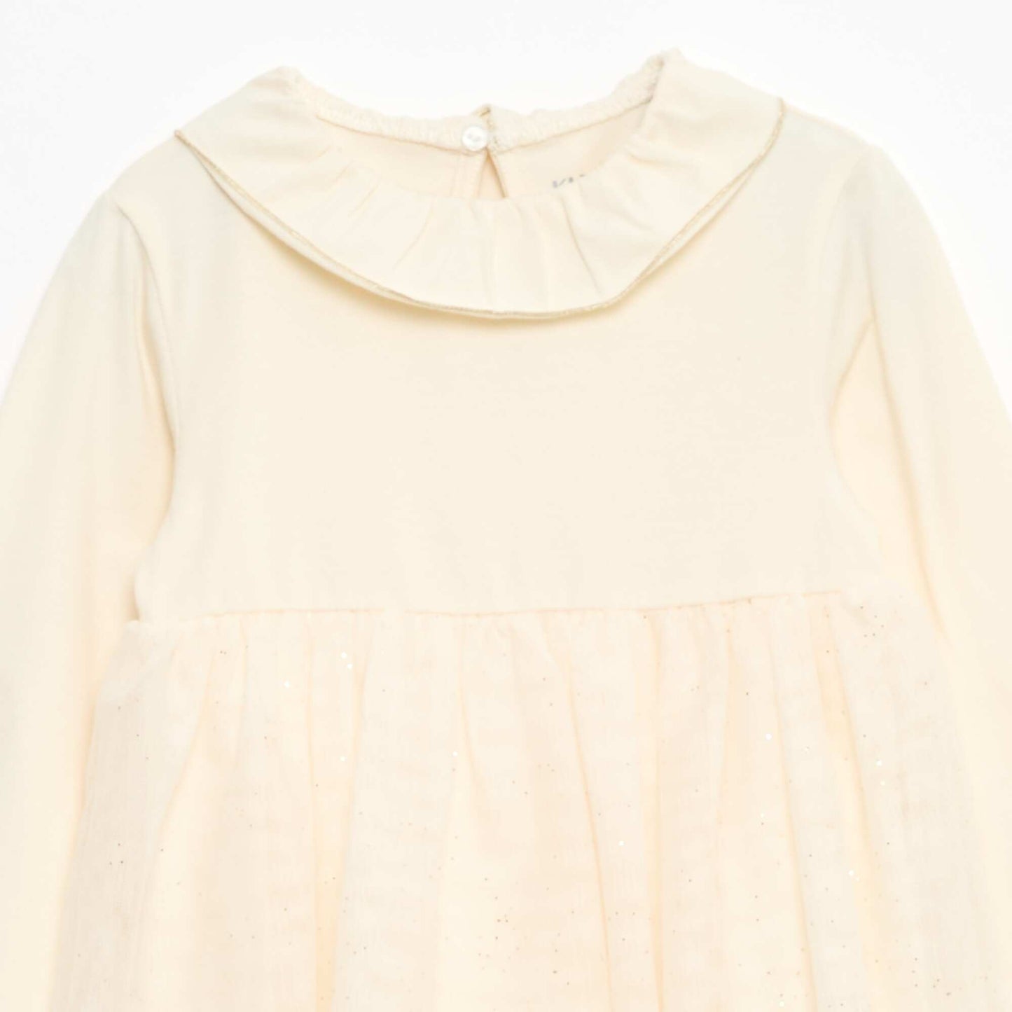 Robe bi-matière avec tulle pailleté BLANC