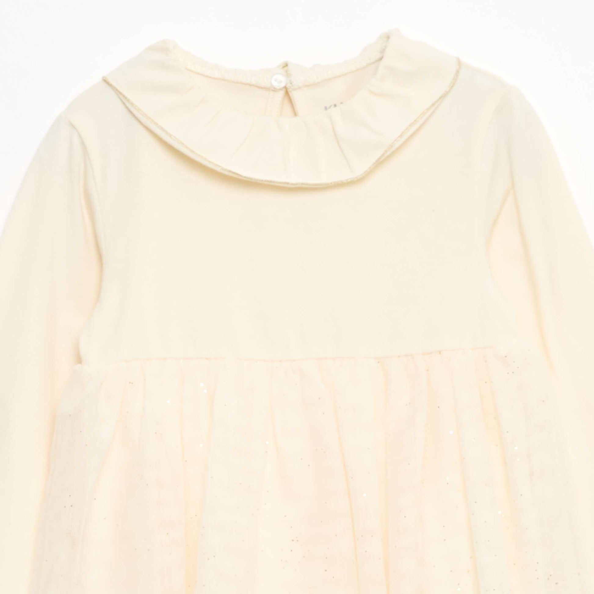 Robe bi-matière avec tulle pailleté BLANC