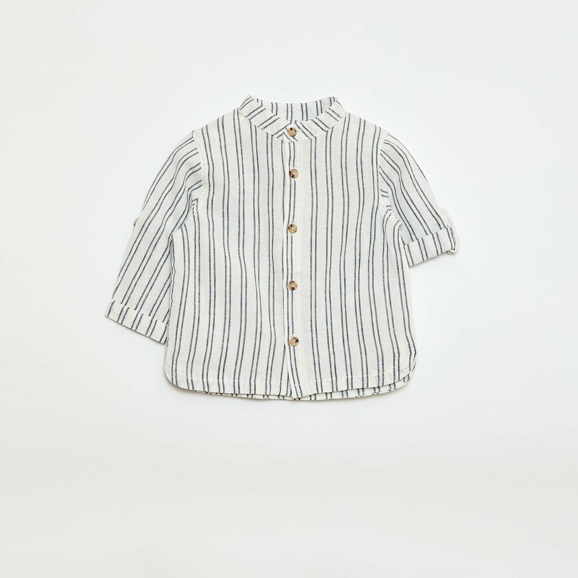 Chemise rayée en lin mélangé BLANC/BLEU