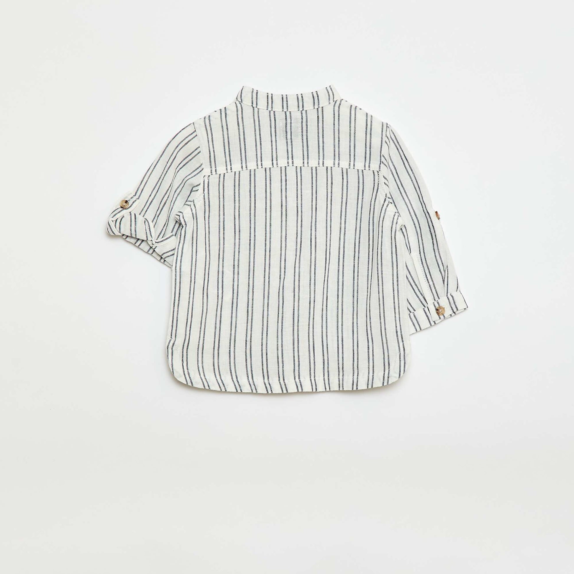 Chemise rayée en lin mélangé BLANC/BLEU
