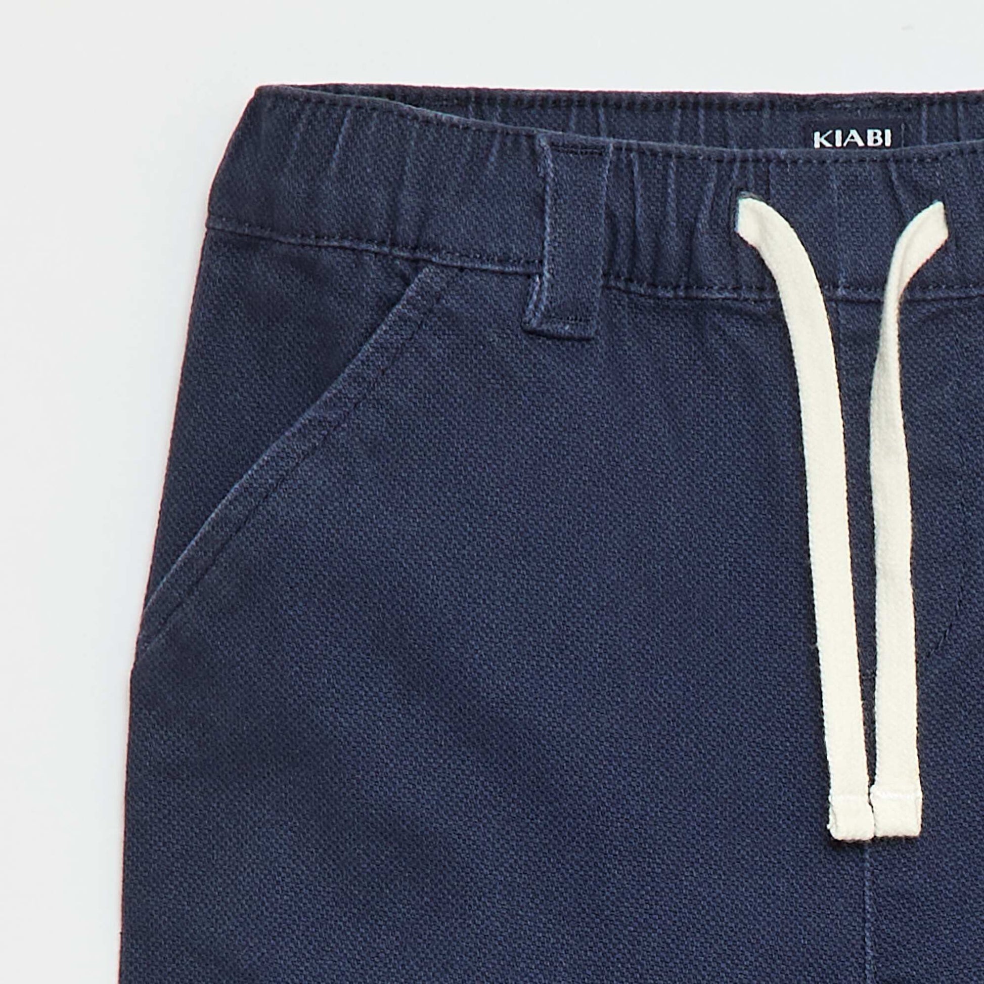 Pantalon paperbag en dobby BLEU