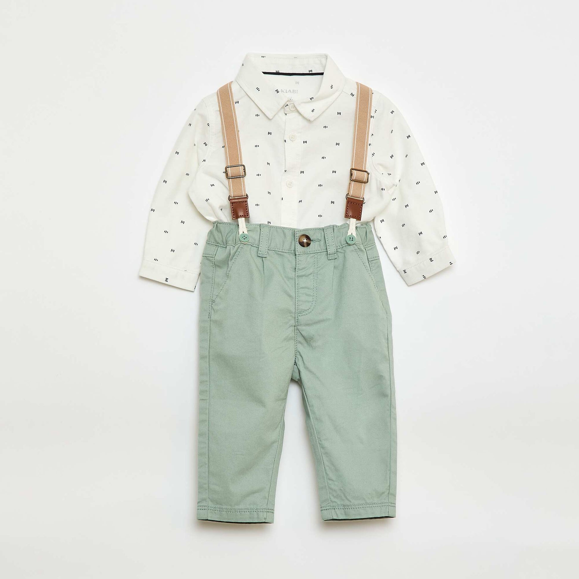 Ensemble chemise + pantalon à bretelles - 2 pièces BLANC/VERT