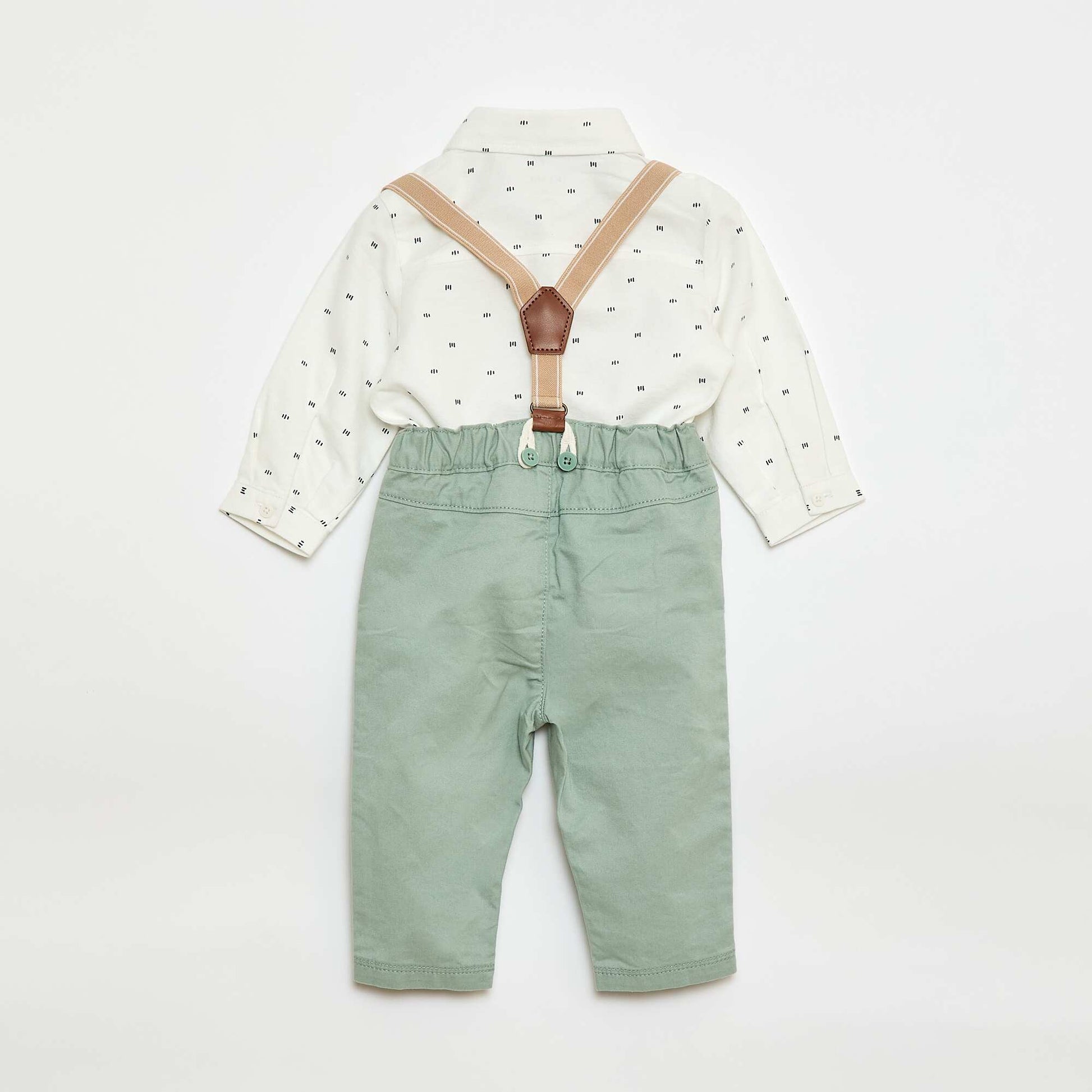 Ensemble chemise + pantalon à bretelles - 2 pièces BLANC/VERT