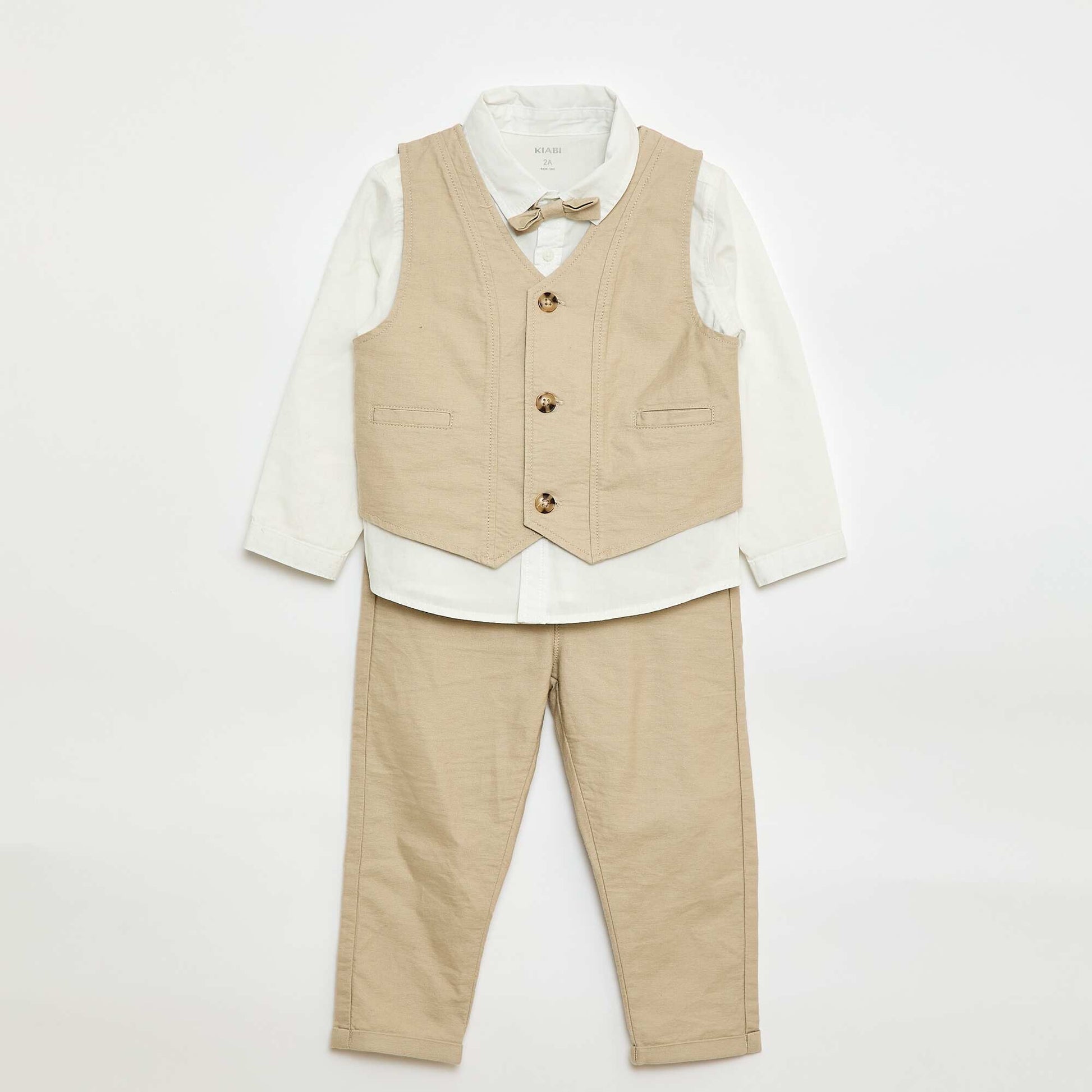 Ensemble chemise + gilet de costume + pantalon chino + noeud papillon - 4 pièces BEIGE