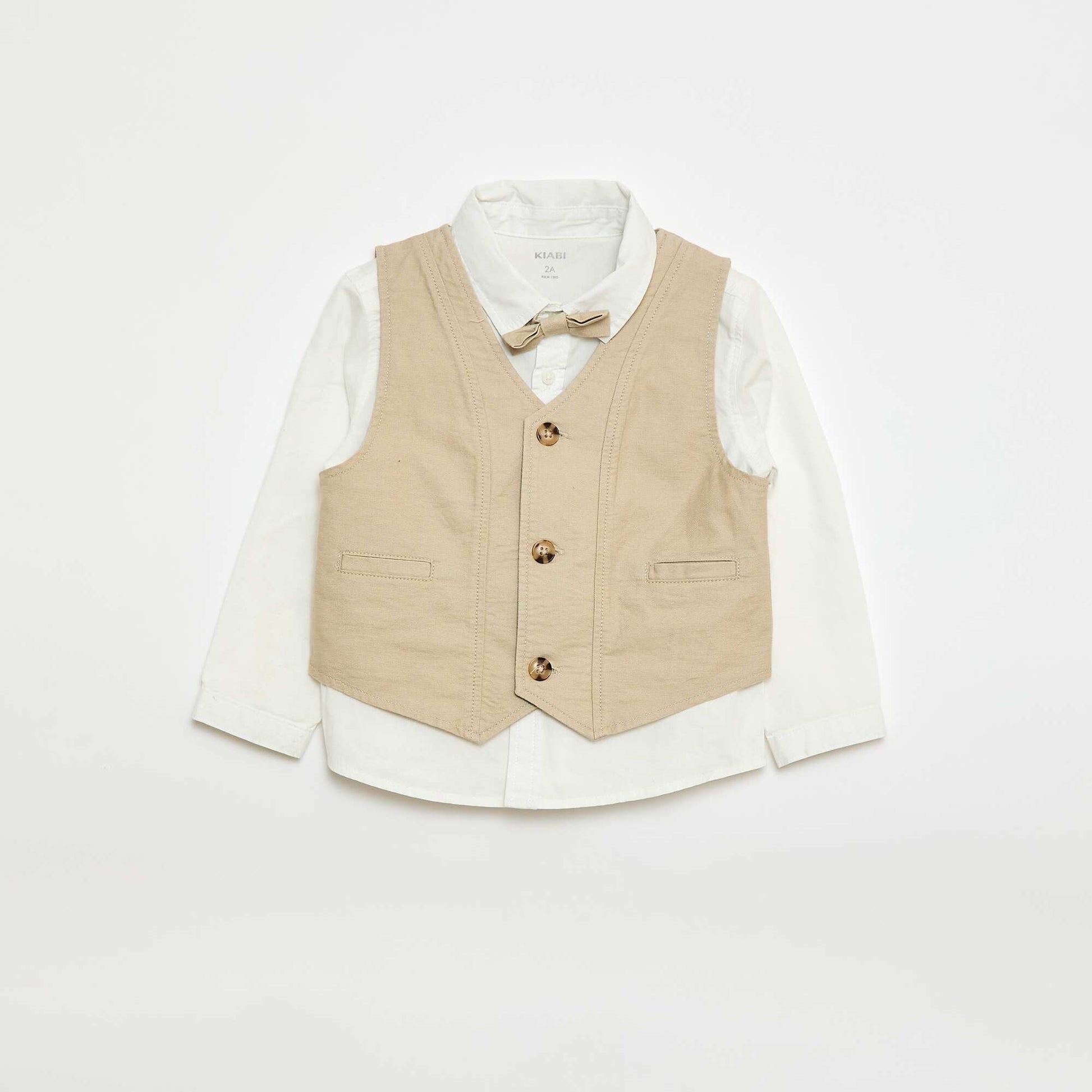 Ensemble chemise + gilet de costume + pantalon chino + noeud papillon - 4 pièces BEIGE