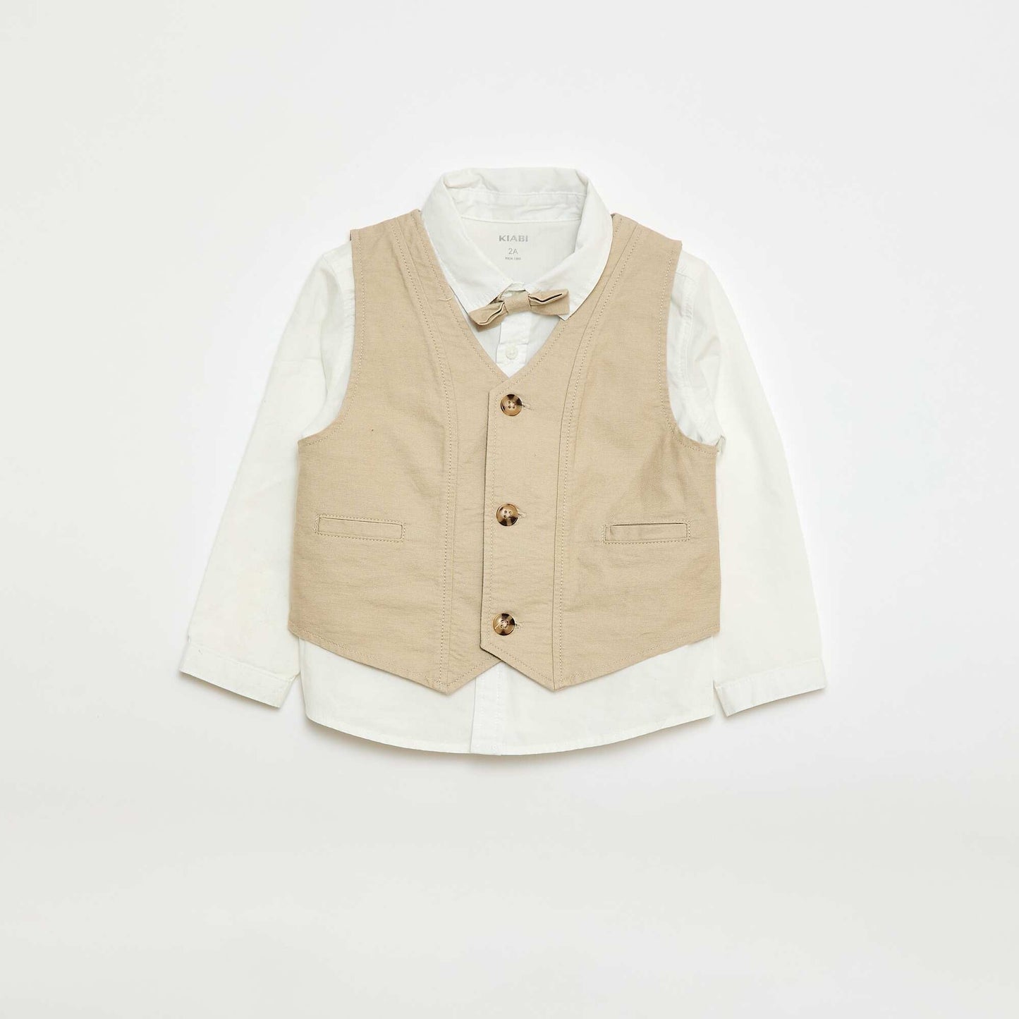 Ensemble chemise + gilet de costume + pantalon chino + noeud papillon - 4 pièces BEIGE