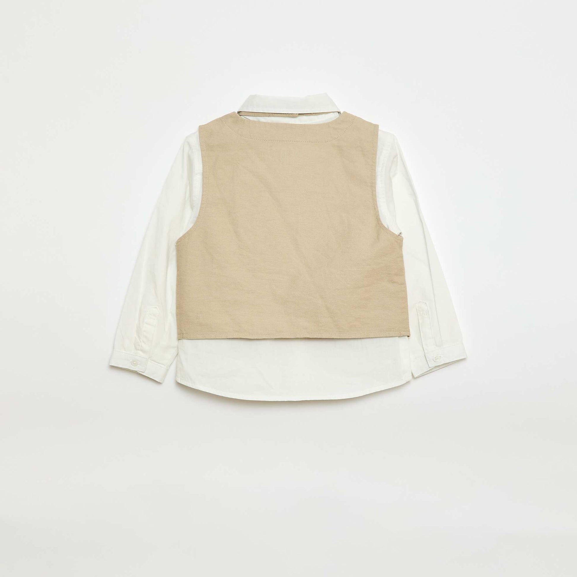 Ensemble chemise + gilet de costume + pantalon chino + noeud papillon - 4 pièces BEIGE