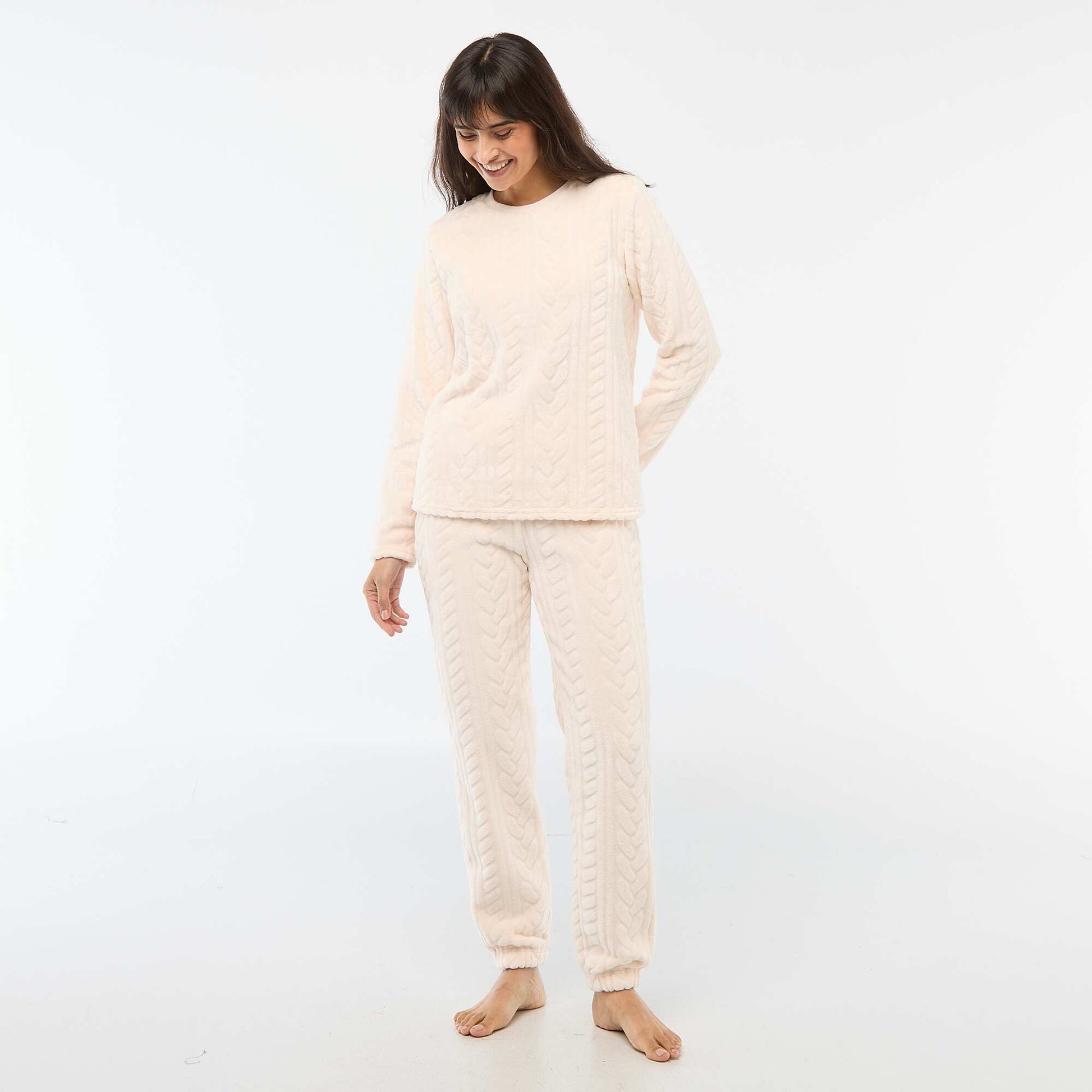Ensemble pyjama long chaud et matière texturée - 2 pièces ROSE
