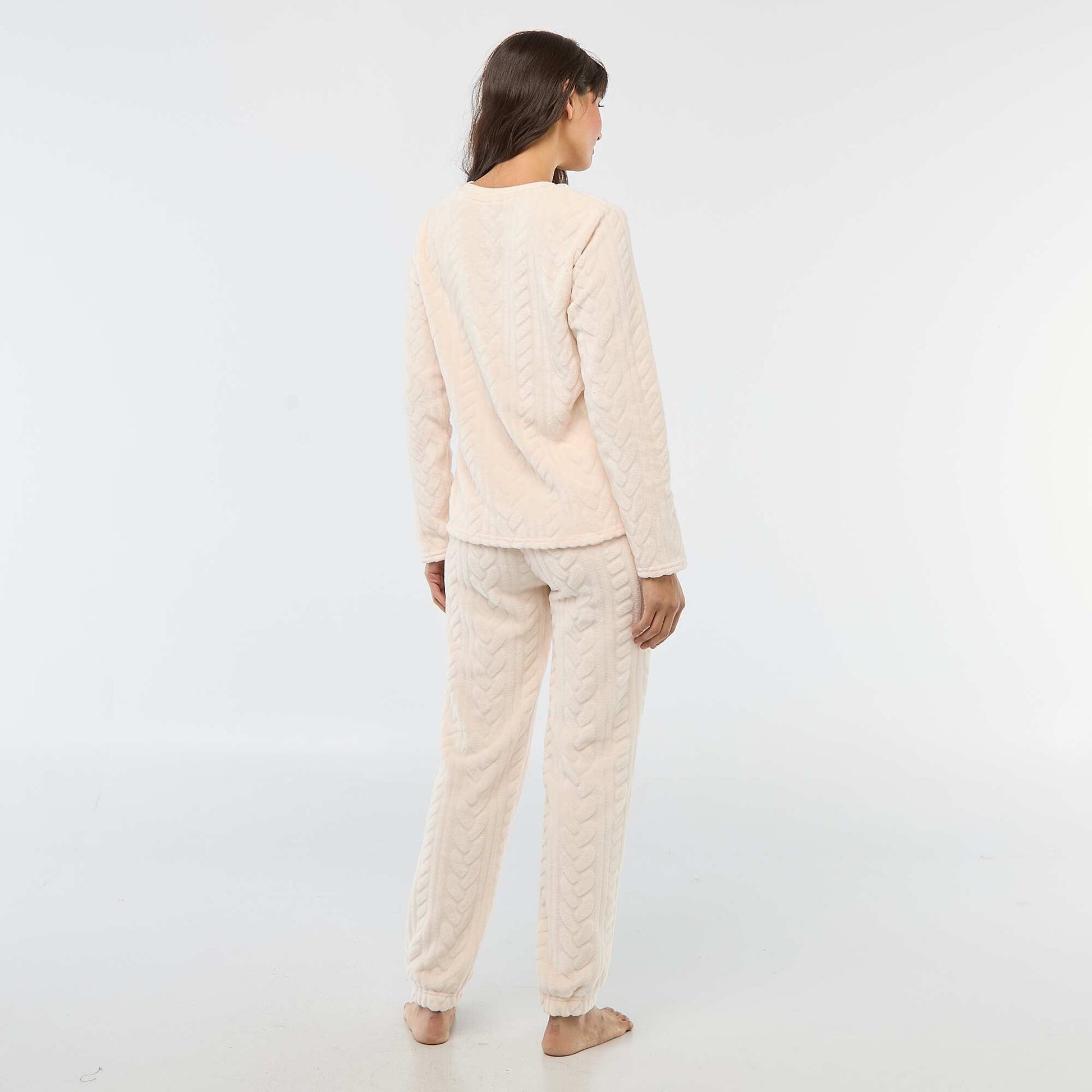 Ensemble pyjama long chaud et matière texturée - 2 pièces ROSE