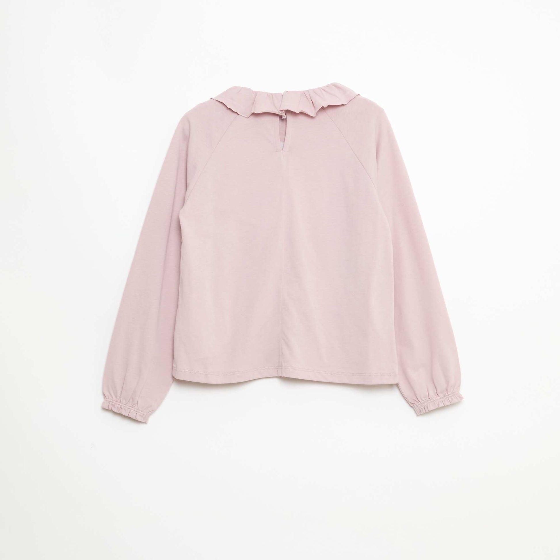 T-shirt col volanté animé en coton ROSE