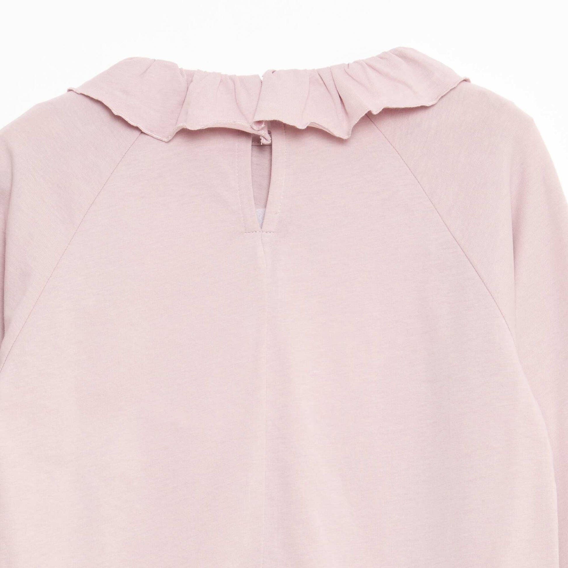 T-shirt col volanté animé en coton ROSE