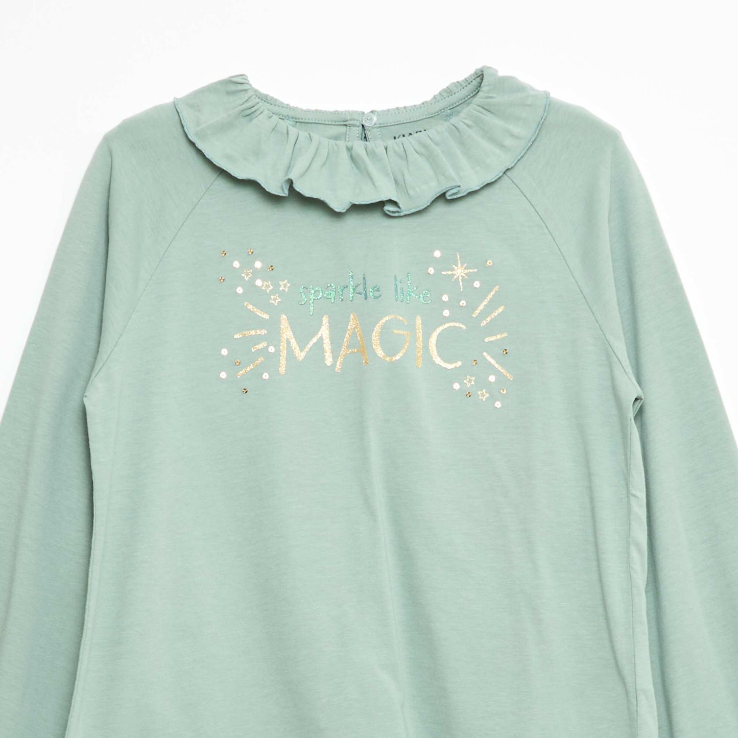 T-shirt col volanté animé en coton VERT