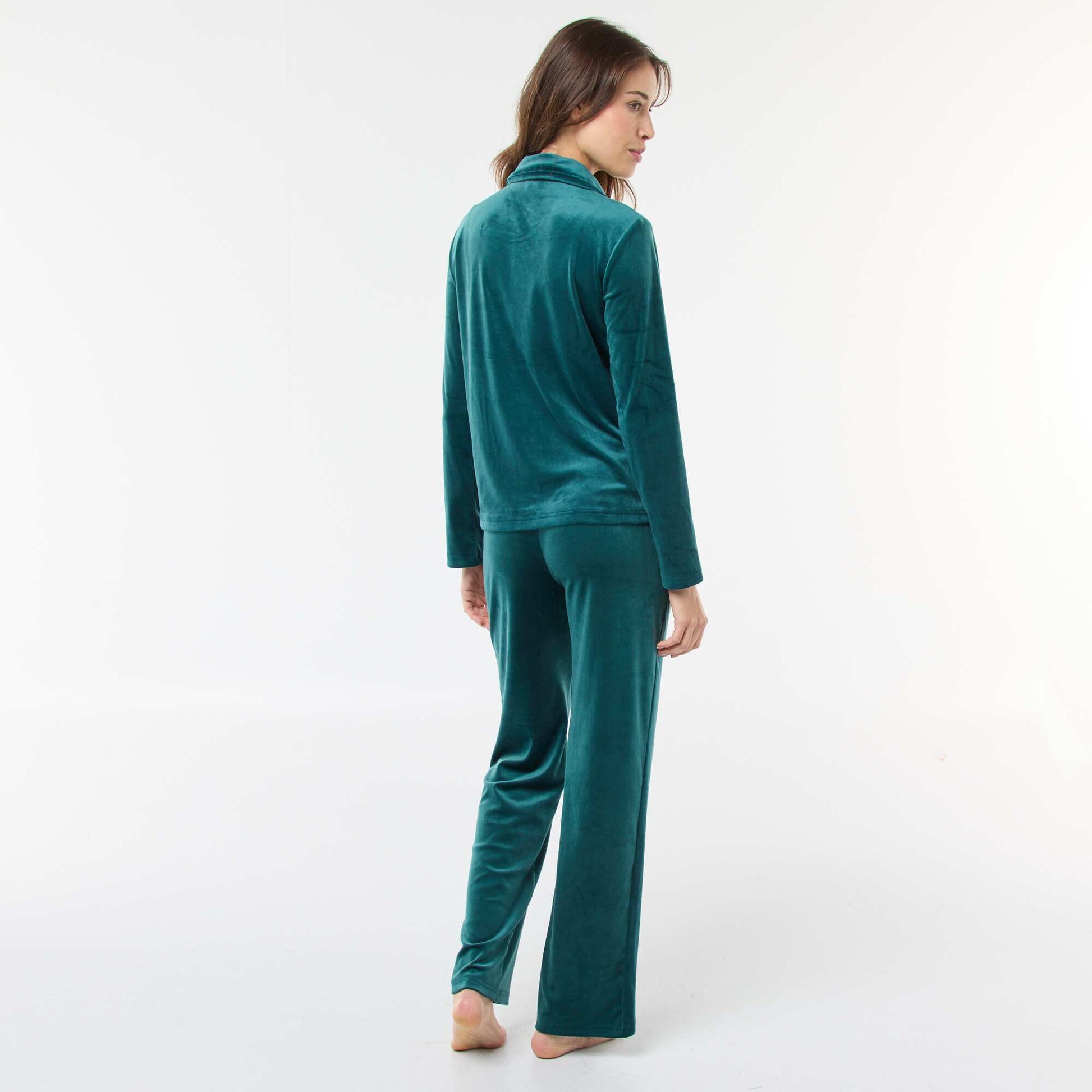 Pyjama long en velours chemisier + pantalon - 2 pièces VERT