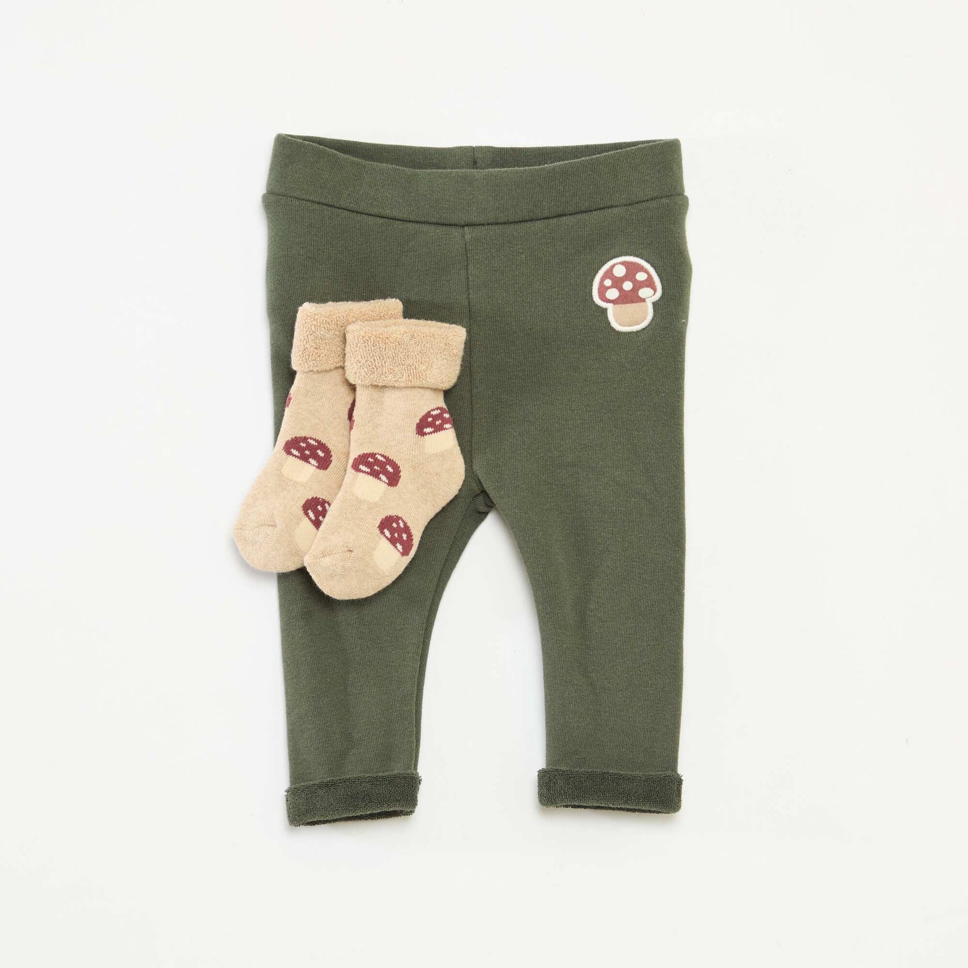 Ensemble legging en tricot animé + chaussettes all-over en coton KAKI