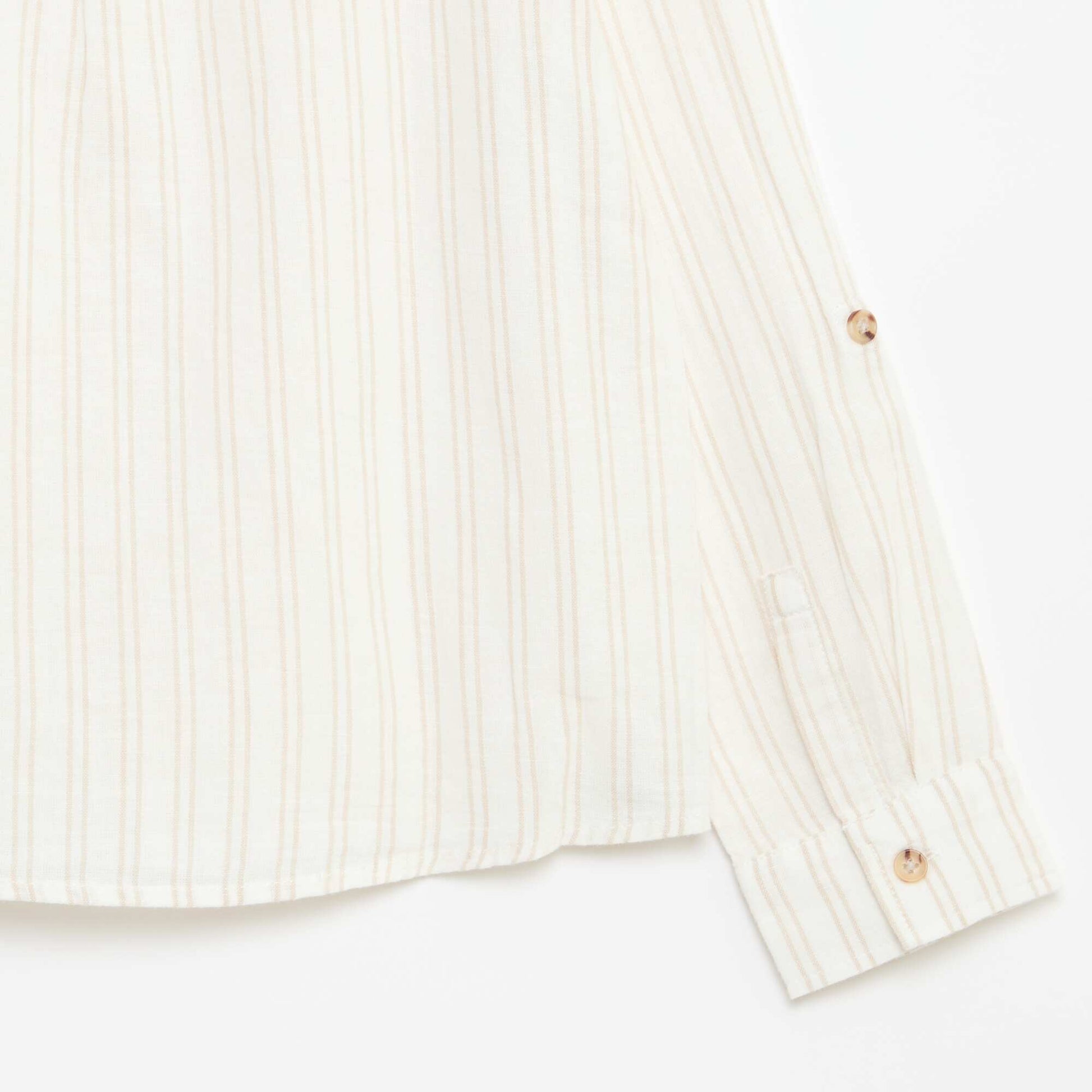 Chemise col mao rayée en coton et lin BEIGE