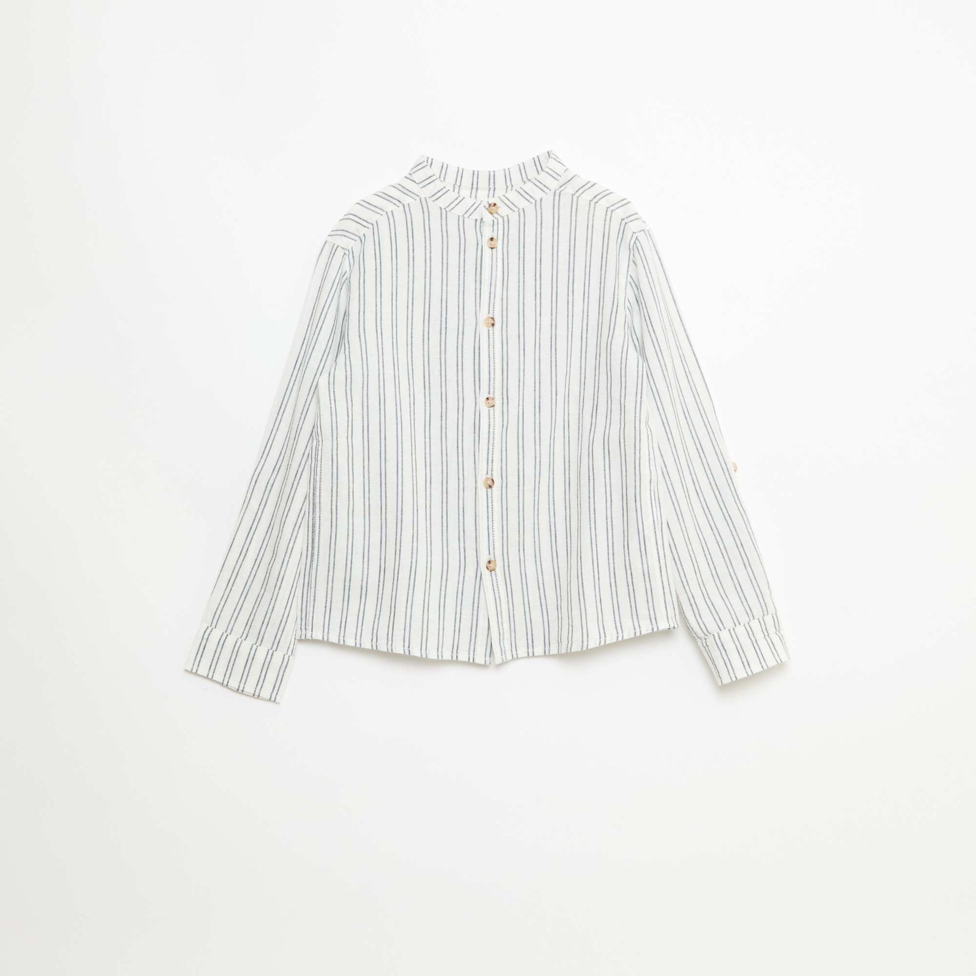 Chemise col mao rayée en coton et lin BLEU