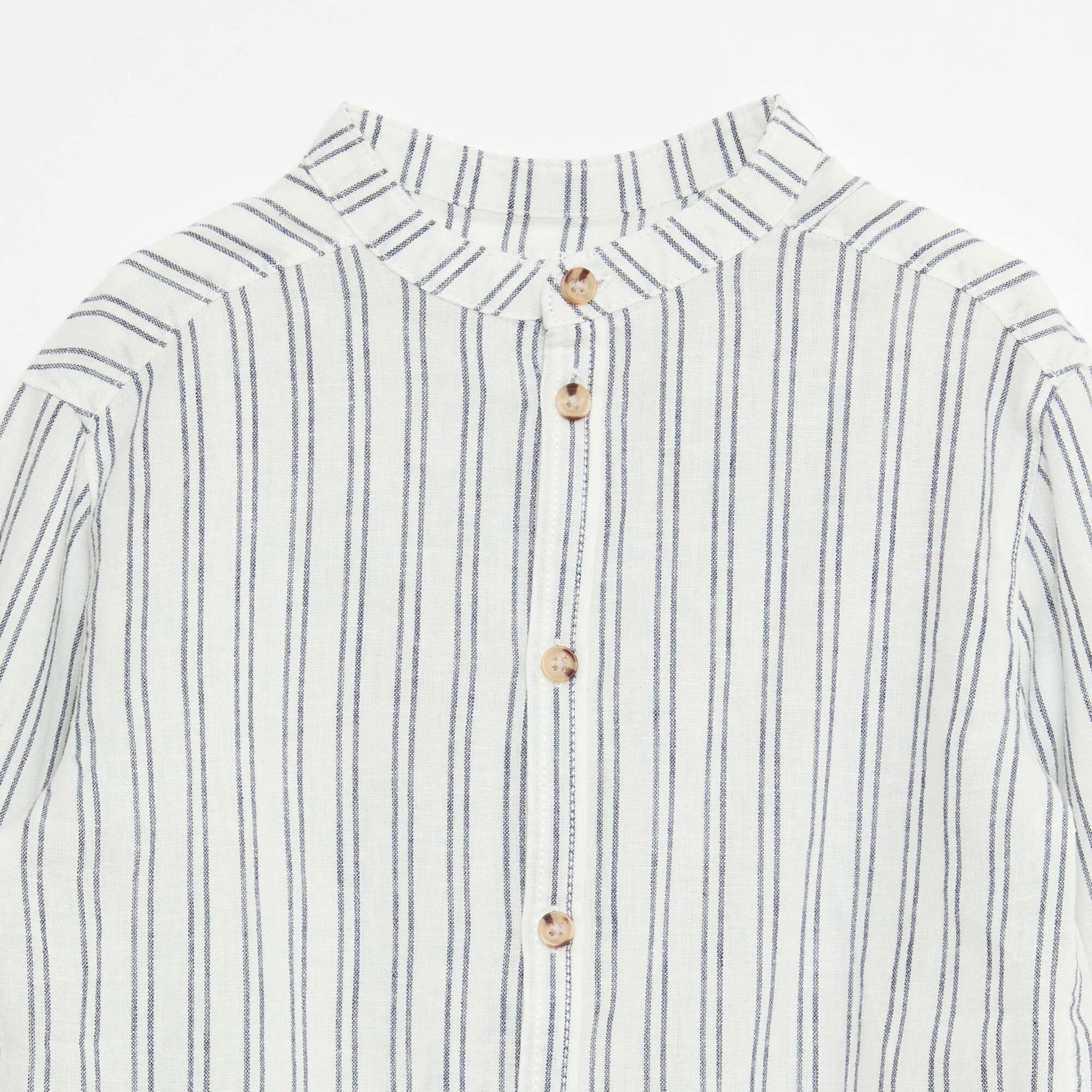 Chemise col mao rayée en coton et lin BLEU